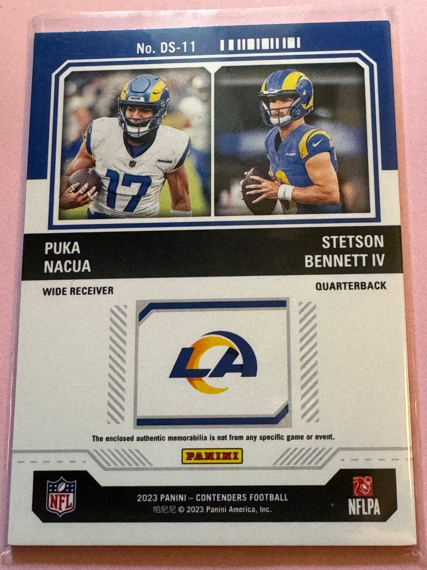 23' Panini Contenders Football | Nacua/Bennett No.DS-11 | Rams RC Ticket Patch