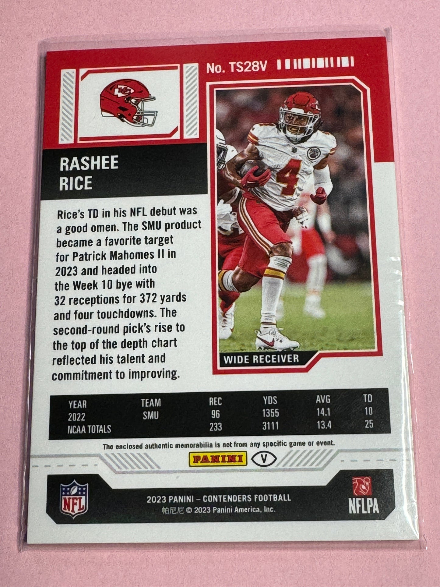 23' Panini Contenders | Rashee Rice No.TS-28v | Chiefs RC Ticket Variation Patch