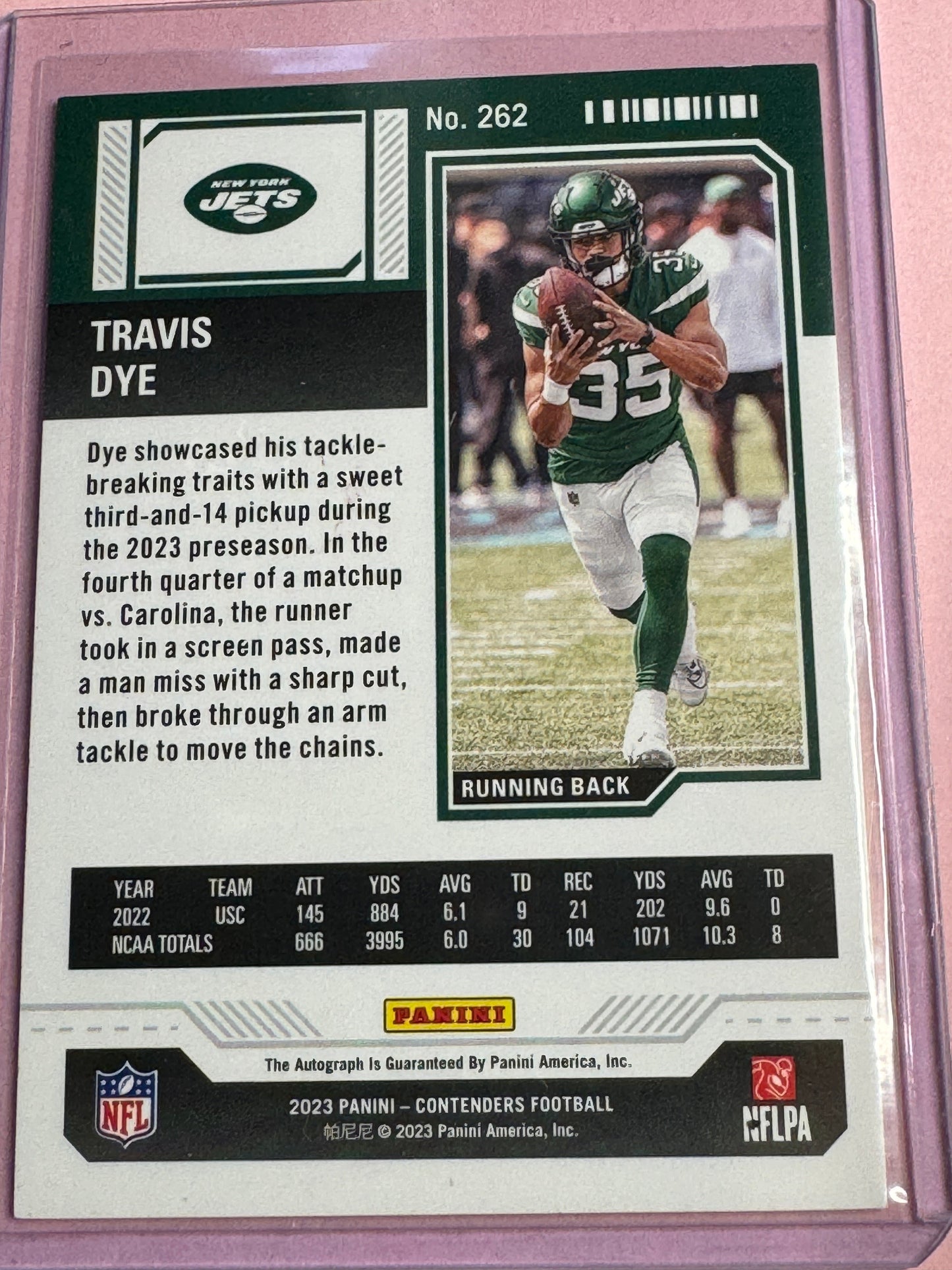 2023 Panini Contenders Football | Travis Dye No.262 | Jets Rookie Ticket | Auto