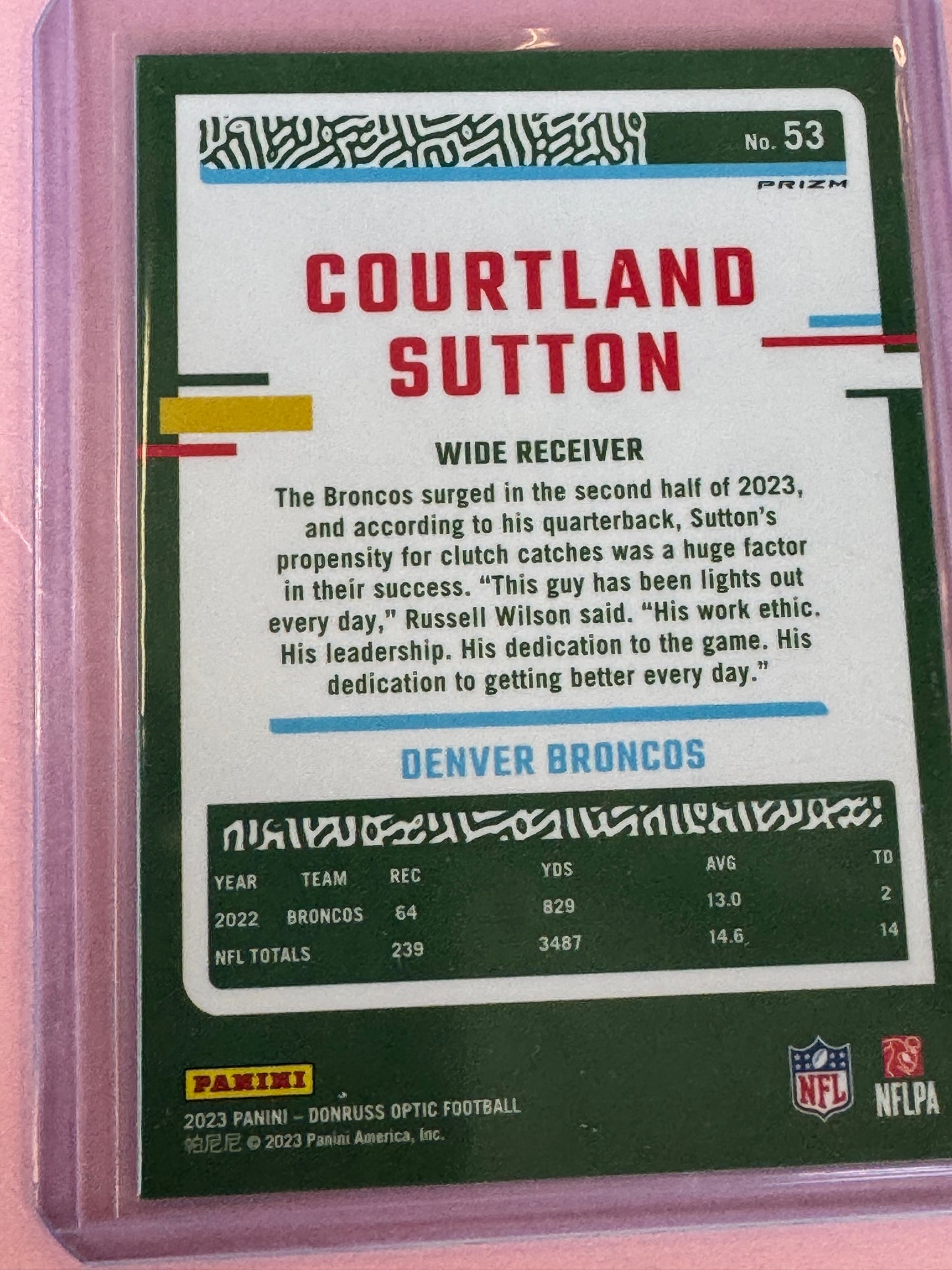 2023 Panini Donruss Optic Football Courtland Sutton #53 Broncos Silver Holo