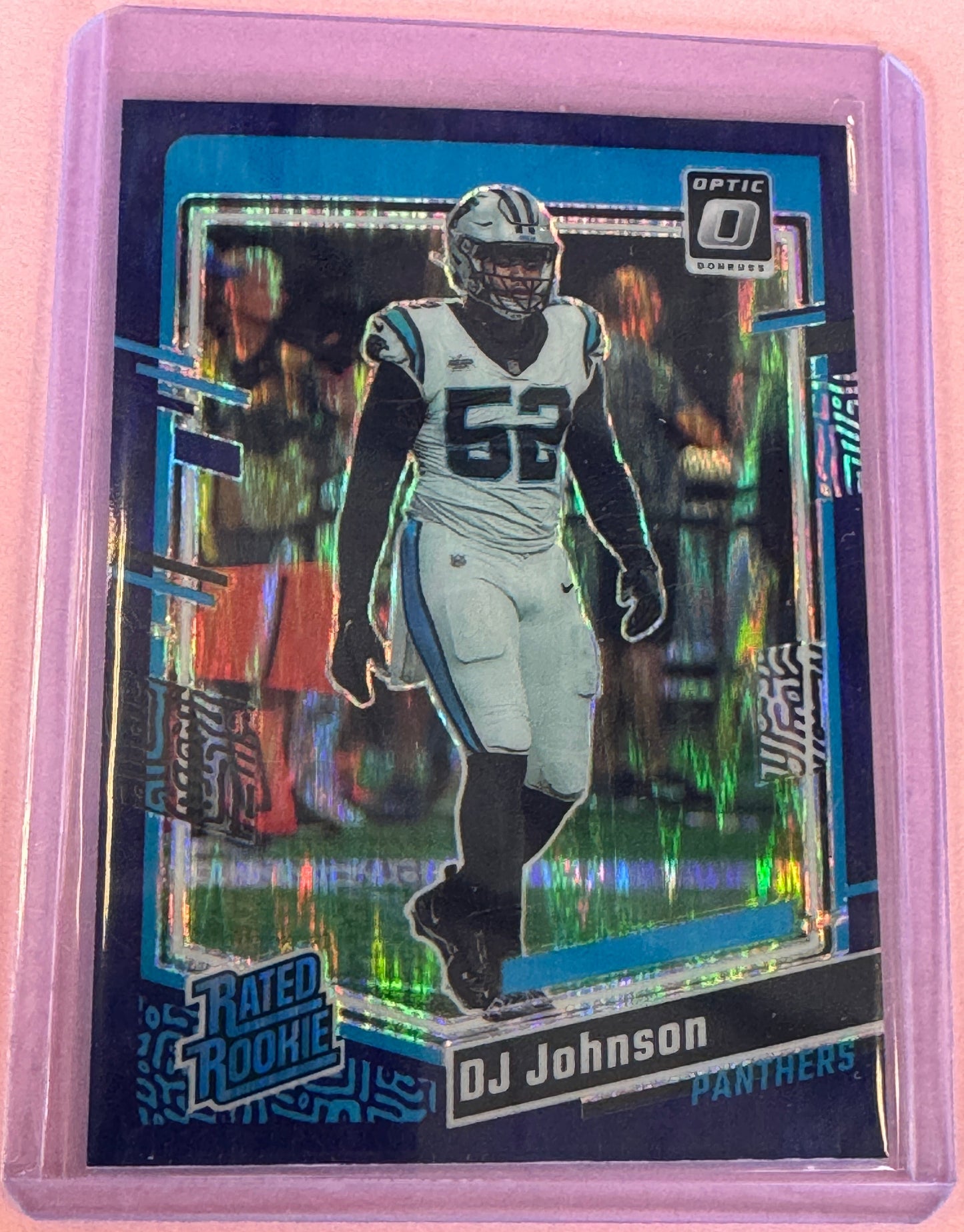 2023 Panini Donruss Optic Football DJ Johnson #214 Panthers Rated Rookie Purple Shock