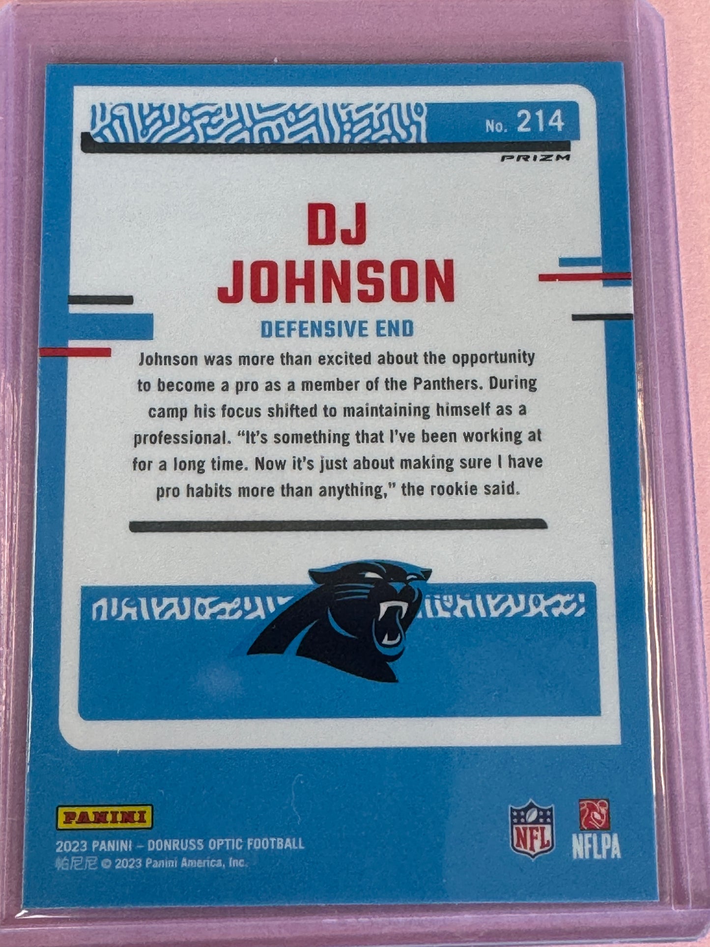 2023 Panini Donruss Optic Football DJ Johnson #214 Panthers Rated Rookie Purple Shock