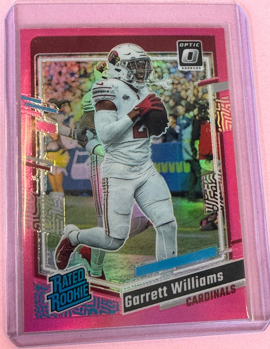 2023 Panini Donruss Optic Football Garrett Williams #203 Cardinals Rated Rookie Pink Prizm