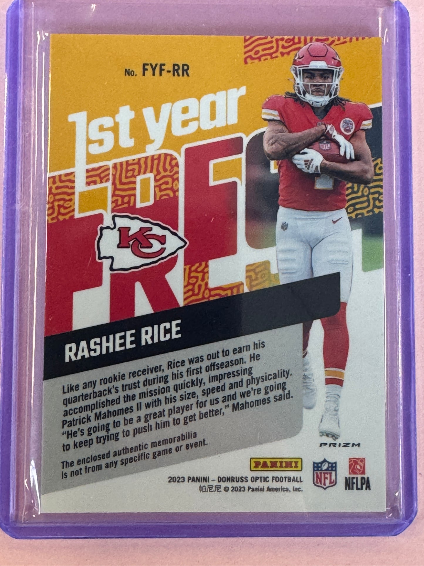 2023 Panini Donruss Optic Football Rashee Rice #FYF-RR Chiefs RC Patch