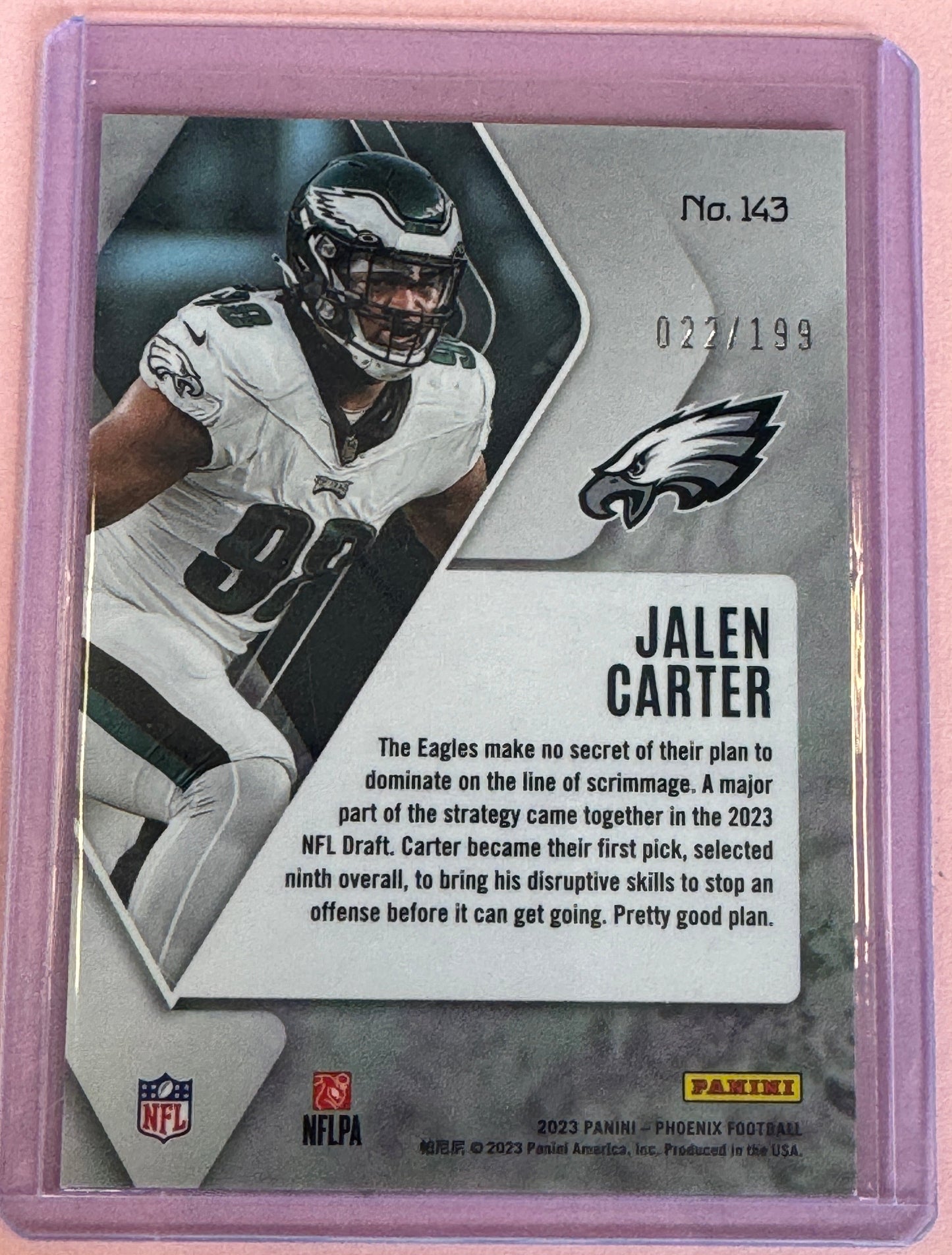 2023 Panini Phoenix Football Jalen Carter #143 Eagles RC Red Seismic 022/199