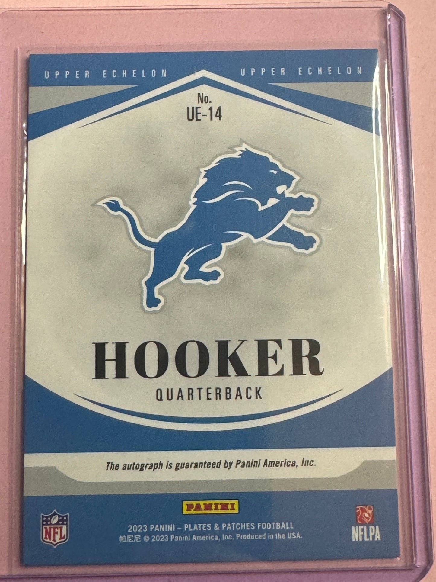 2023 Panini Plates & Patches Hendon Hooker #UE-14 Lions RC Upper Echelon  Auto  68/75