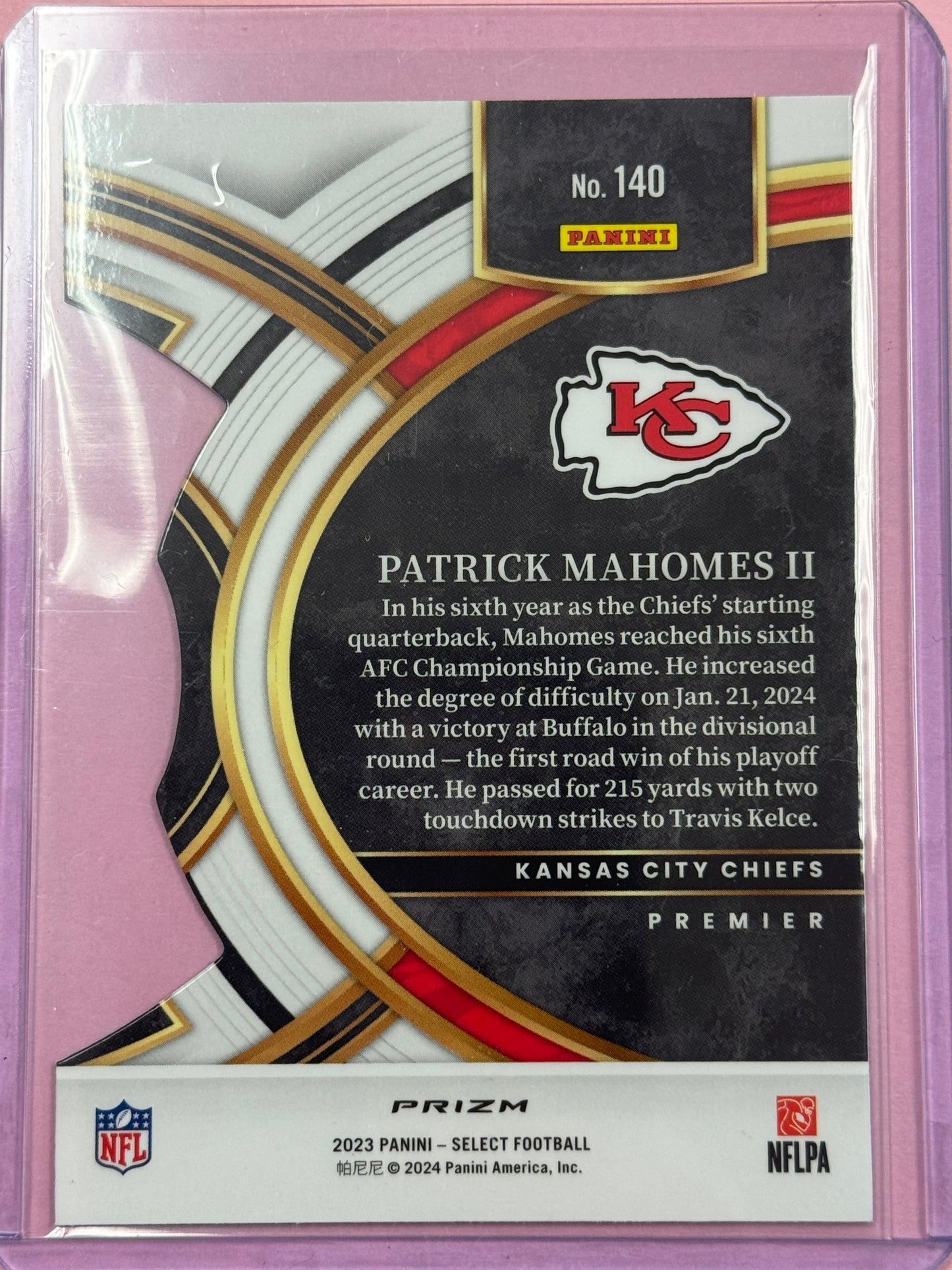 2023 Panini Prizm Select Patrick Mahomes II #140 Chiefs Die-Cut Red/Blue Premier