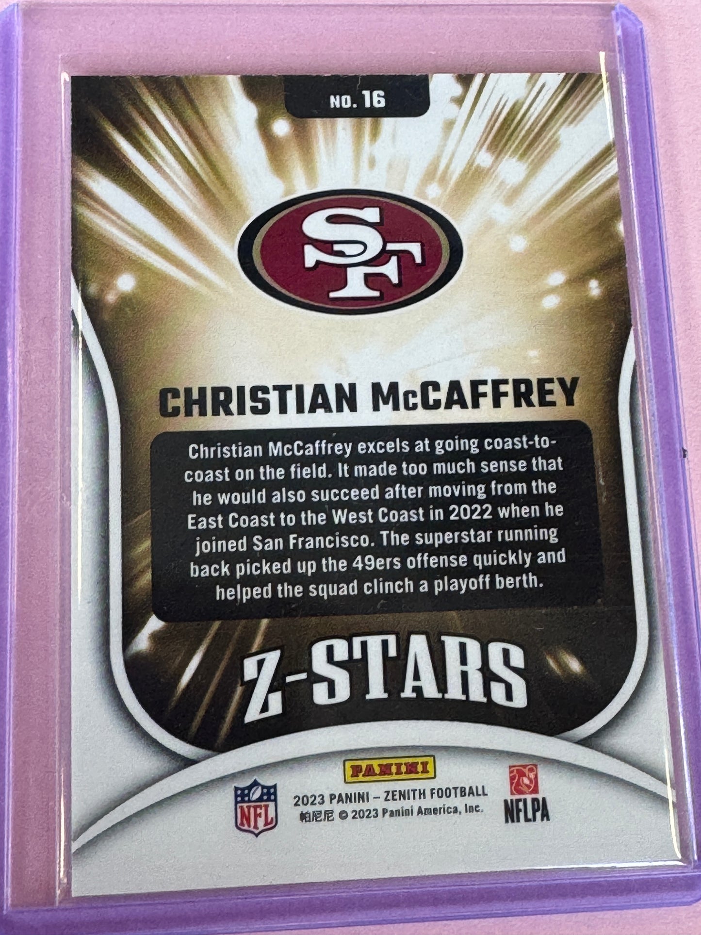 2023 Panini Zenith Football Christian McCaffrey #16 49ERS Z-Stars