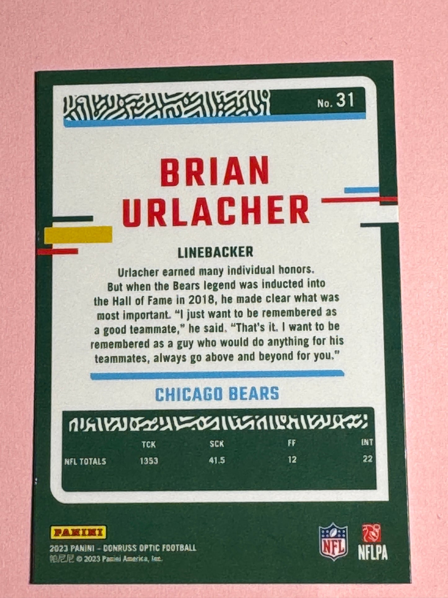 2023 Panini | Donruss Optic Football | Brian Urlacher #31 | Bears