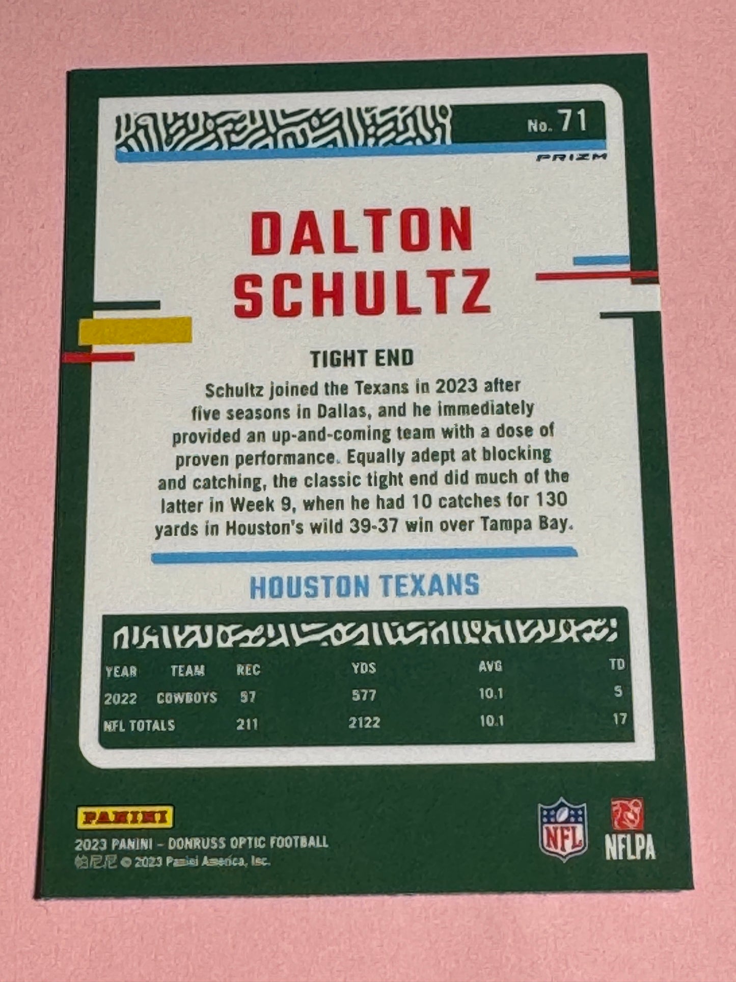 2023 Panini | Donruss Optic Football | Dalton Schultz #71 | Texans | Silver Holo