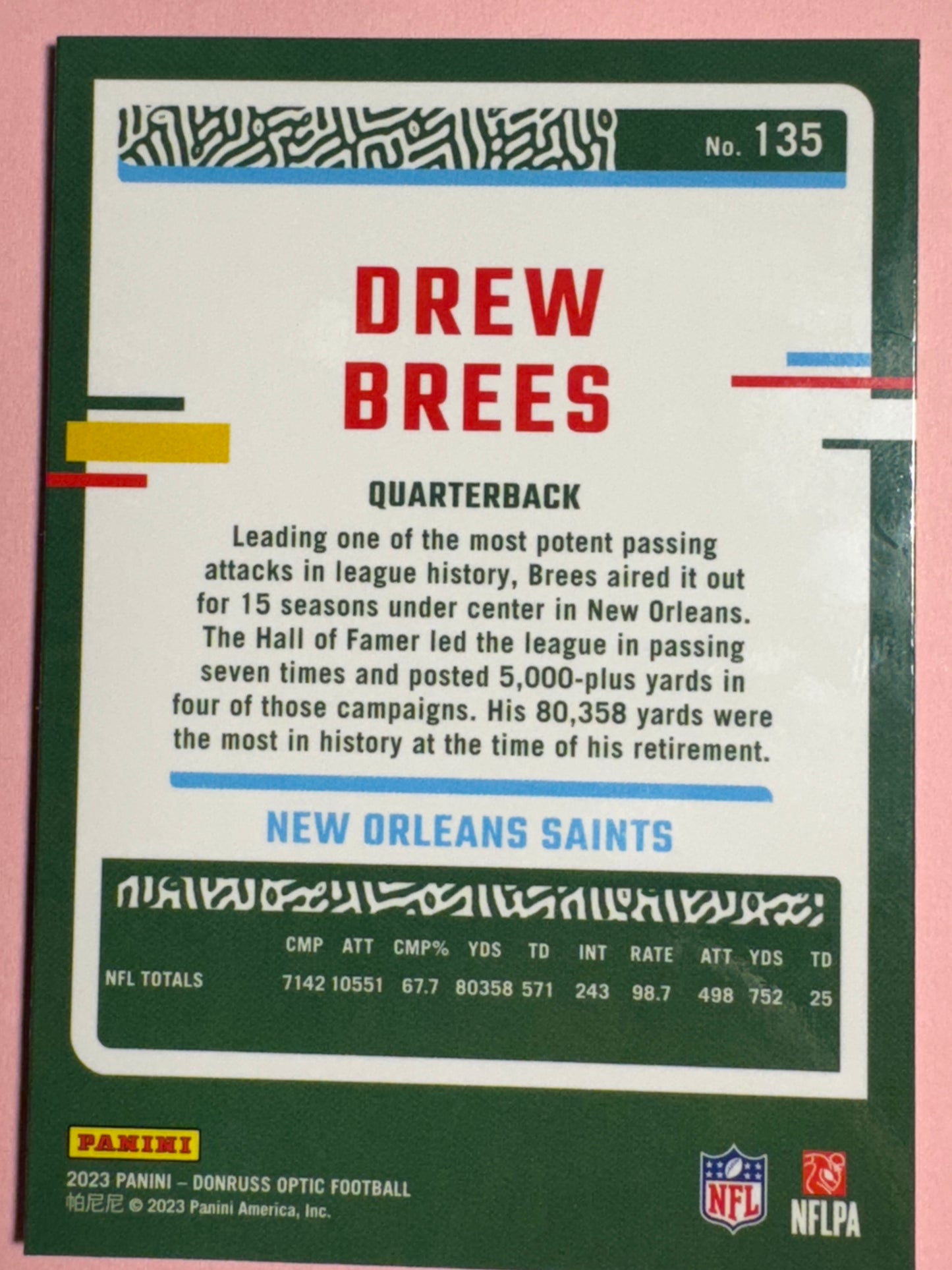 2023 Panini | Donruss Optic Football | Drew Brees #135 | Saints