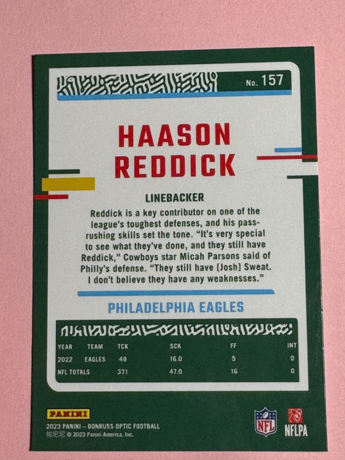 2023 Panini | Donruss Optic Football | Haason Reddick #157 | Eagles