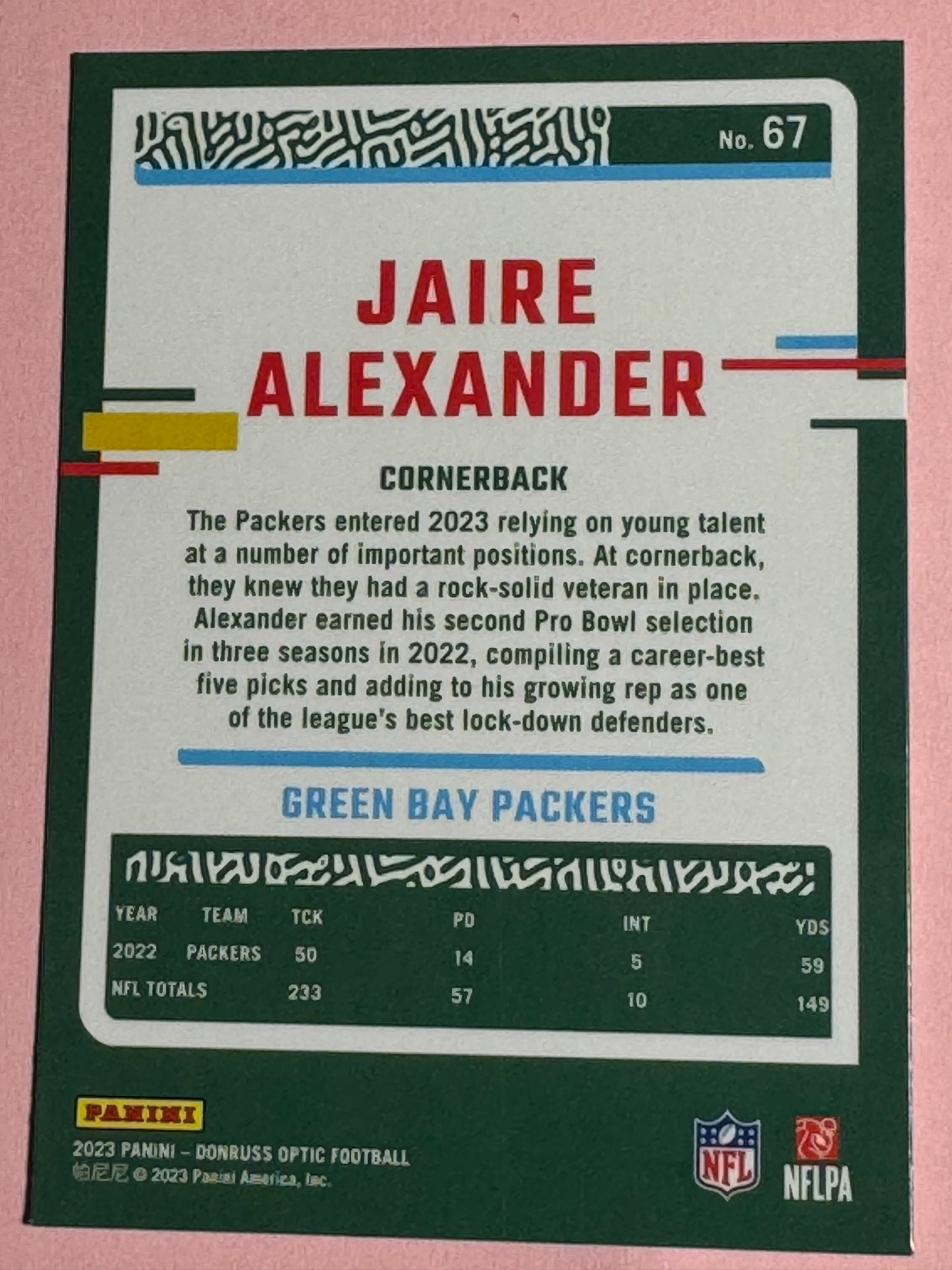 2023 Panini | Donruss Optic Football | Jaire Alexander #67 | Packers