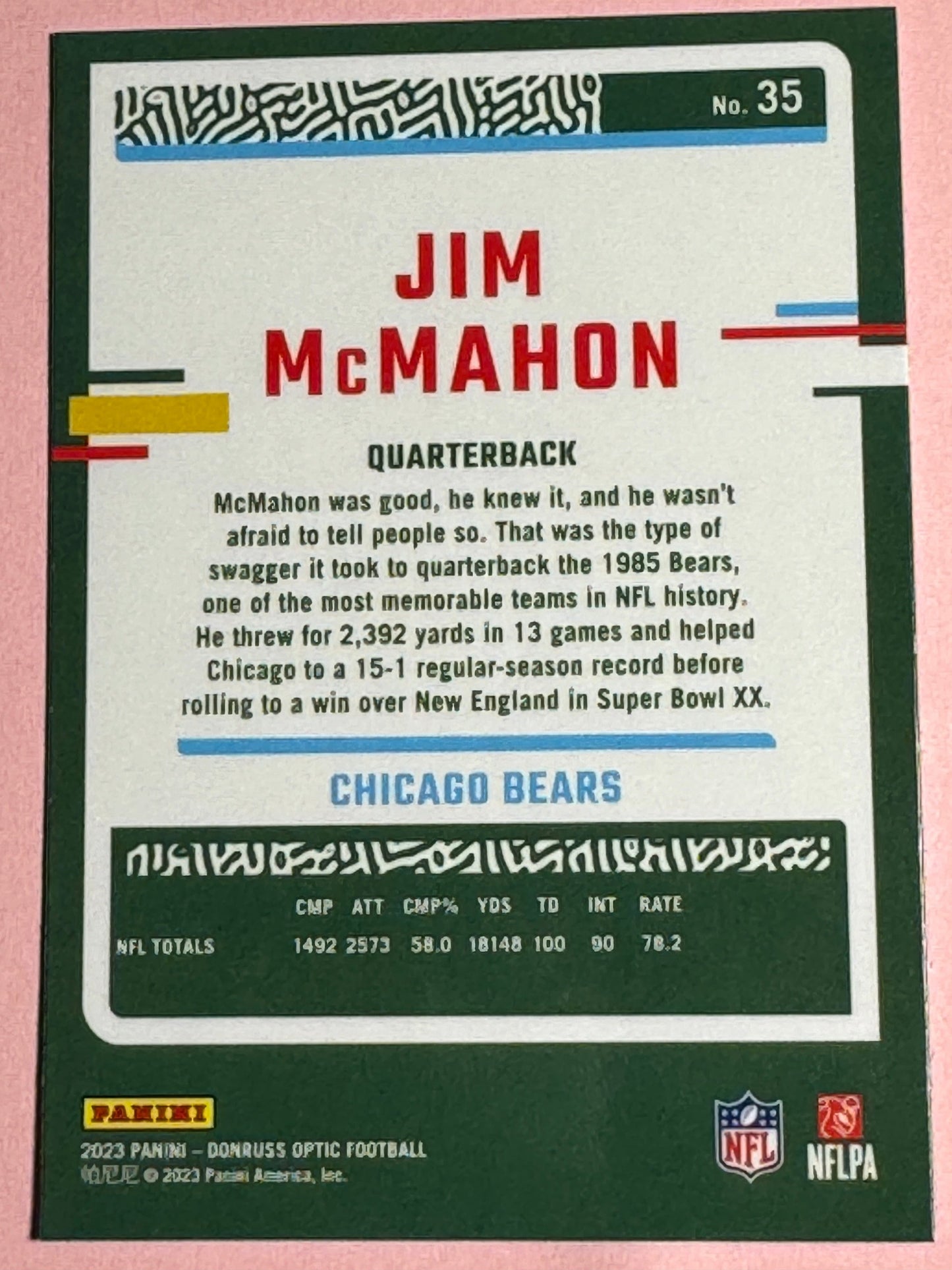 2023 Panini | Donruss Optic Football | Jim Mcmahon #35 | Bears