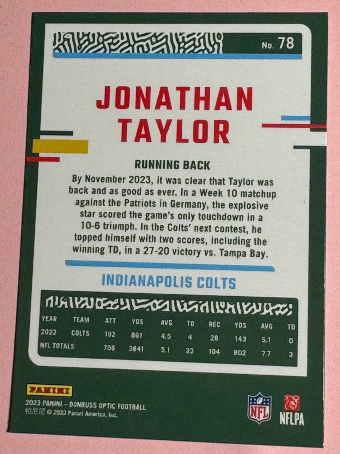 2023 Panini | Donruss Optic Football | Jonathan Taylor #78 | Colts