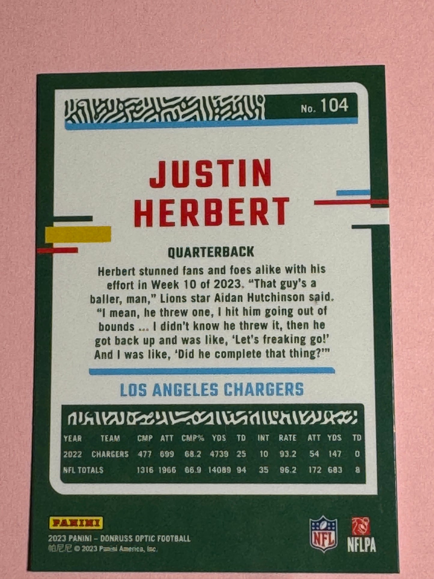 2023 Panini | Donruss Optic Football | Justin Herbert #104 | Chargers