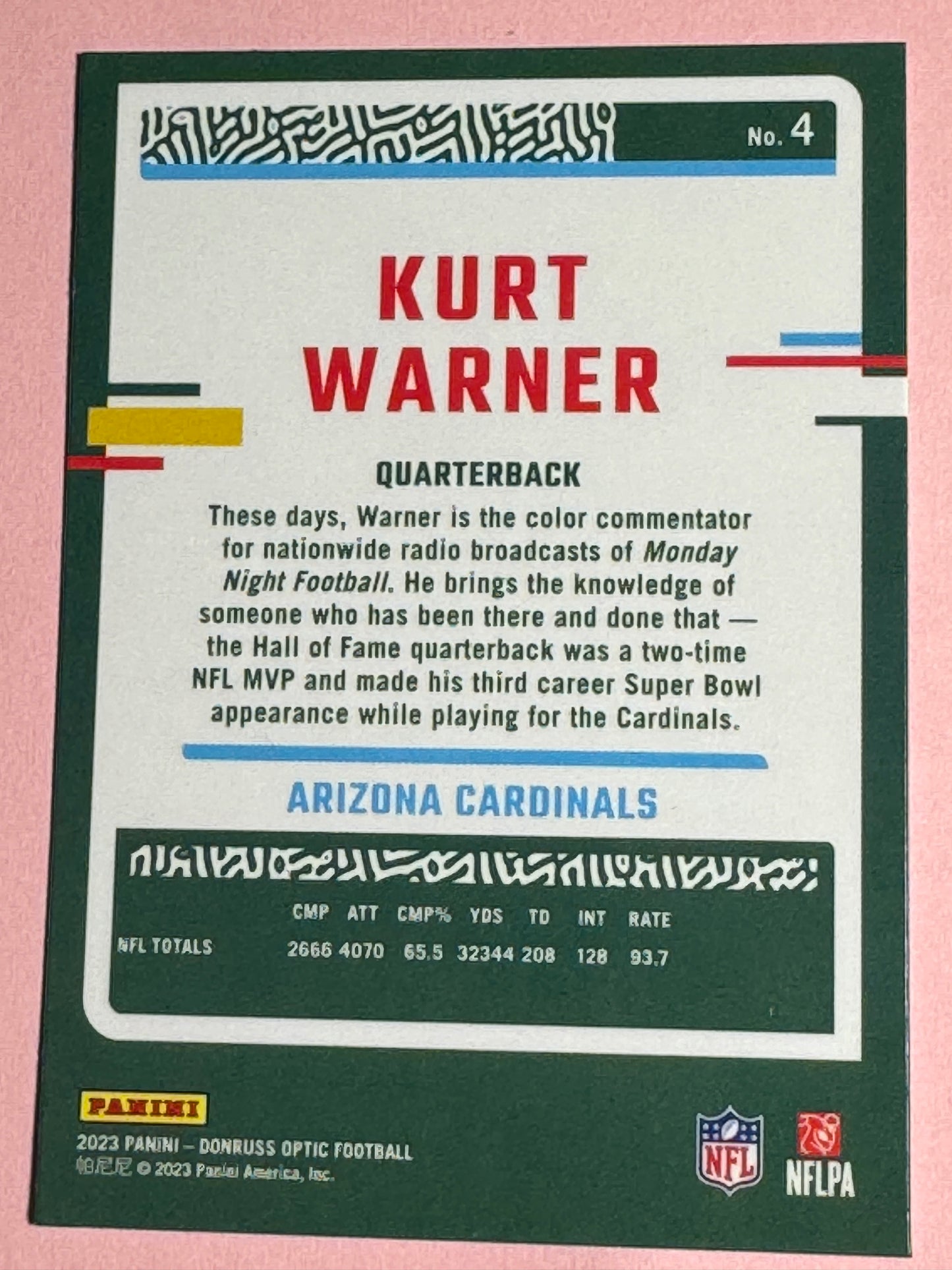 2023 Panini | Donruss Optic Football | Kurt Warner #4 | Cardinals