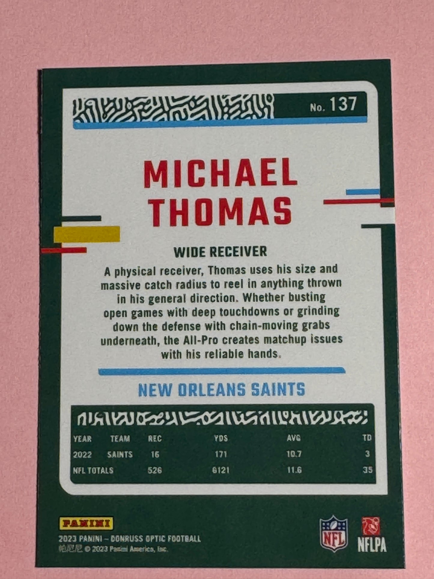 2023 Panini | Donruss Optic Football | Michael Thomas #137 | Saints