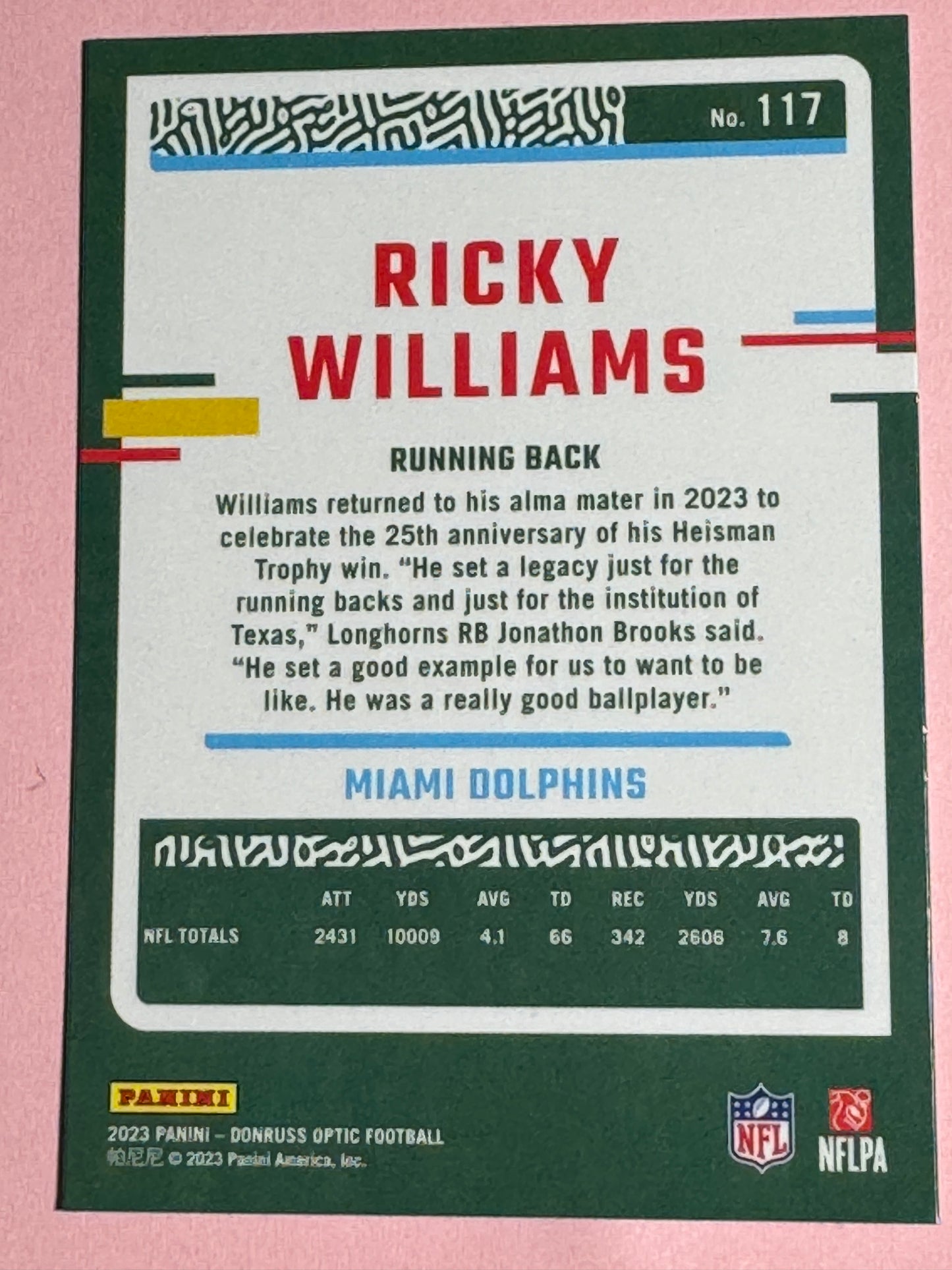 2023 Panini | Donruss Optic Football | Ricky Williams #117 | Dolphins