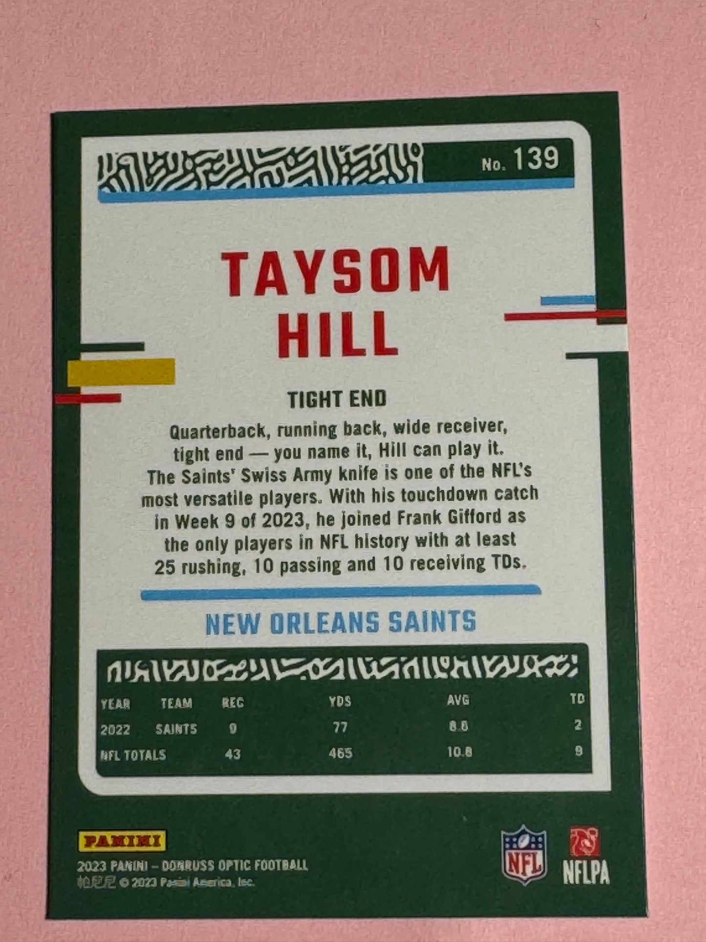 2023 Panini | Donruss Optic Football | Taysom Hill #139 | Saints