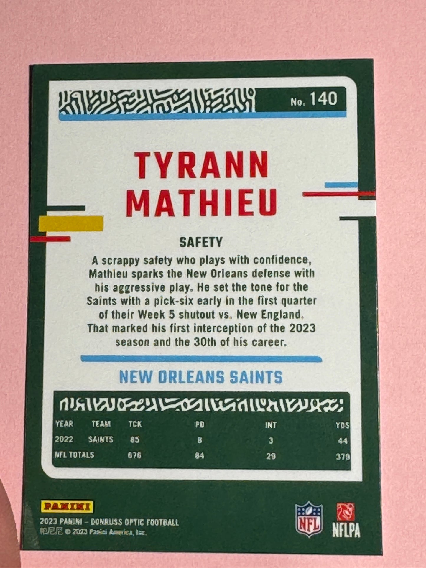 2023 Panini | Donruss Optic Football | Tyrann Mathieu #140 | Saints