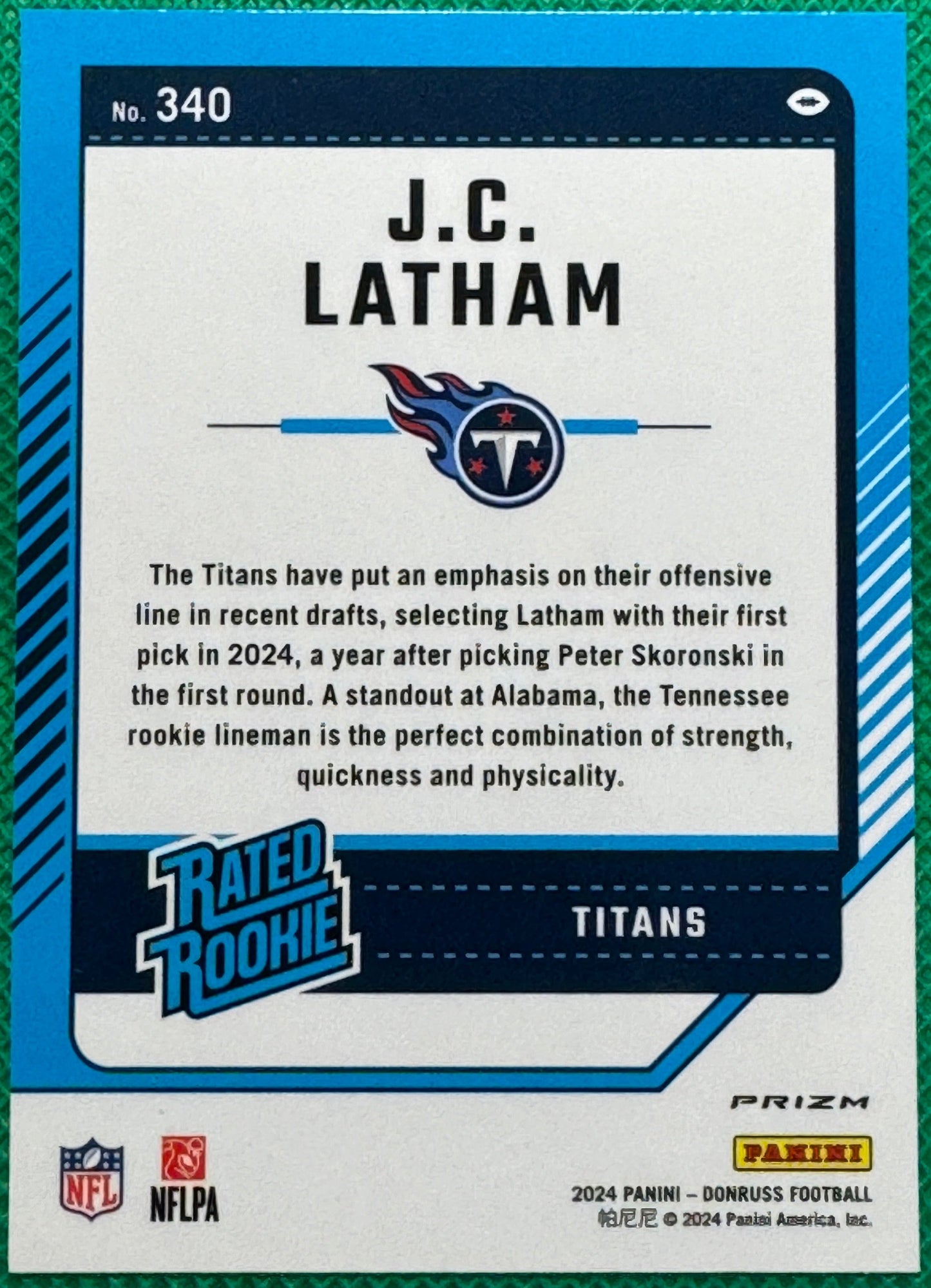 2024 Donruss Optic JC Latham #340 Titans Rated Rookie Red Pandora