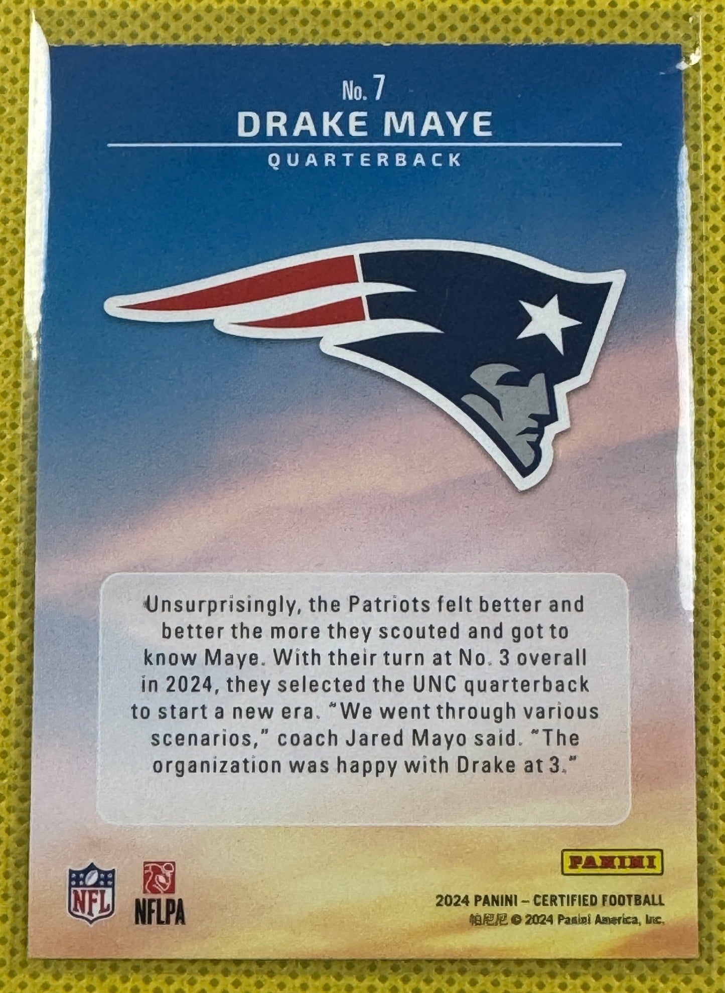 2024 Panini Certified Football Drake Maye #7 Patriots RC Franchise Foundations