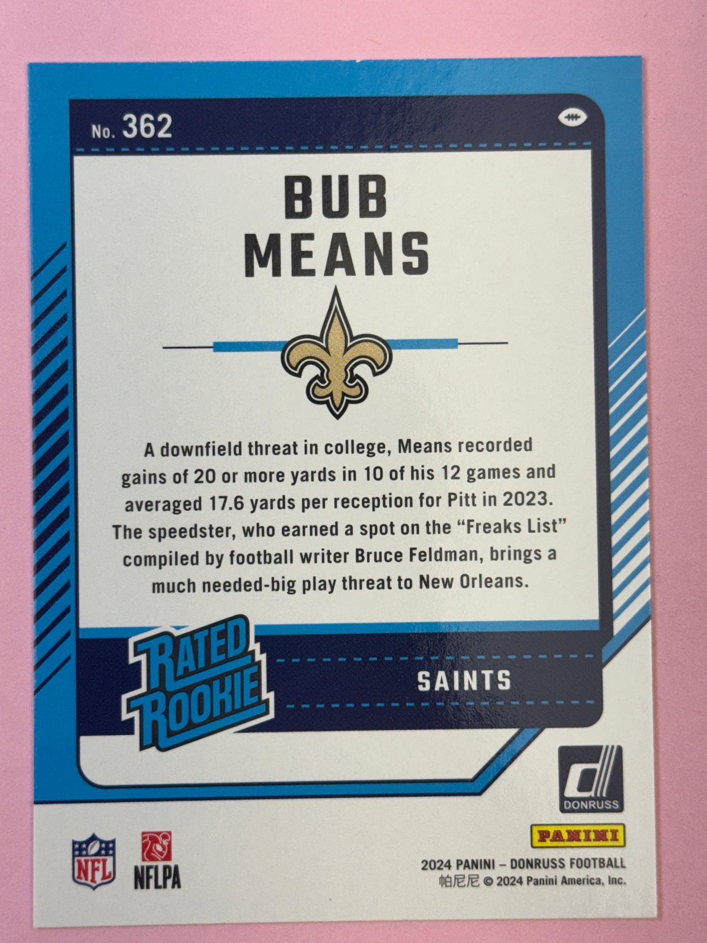 2024 Panini Donruss Football Bub Means #362 Saints Rated Rookie