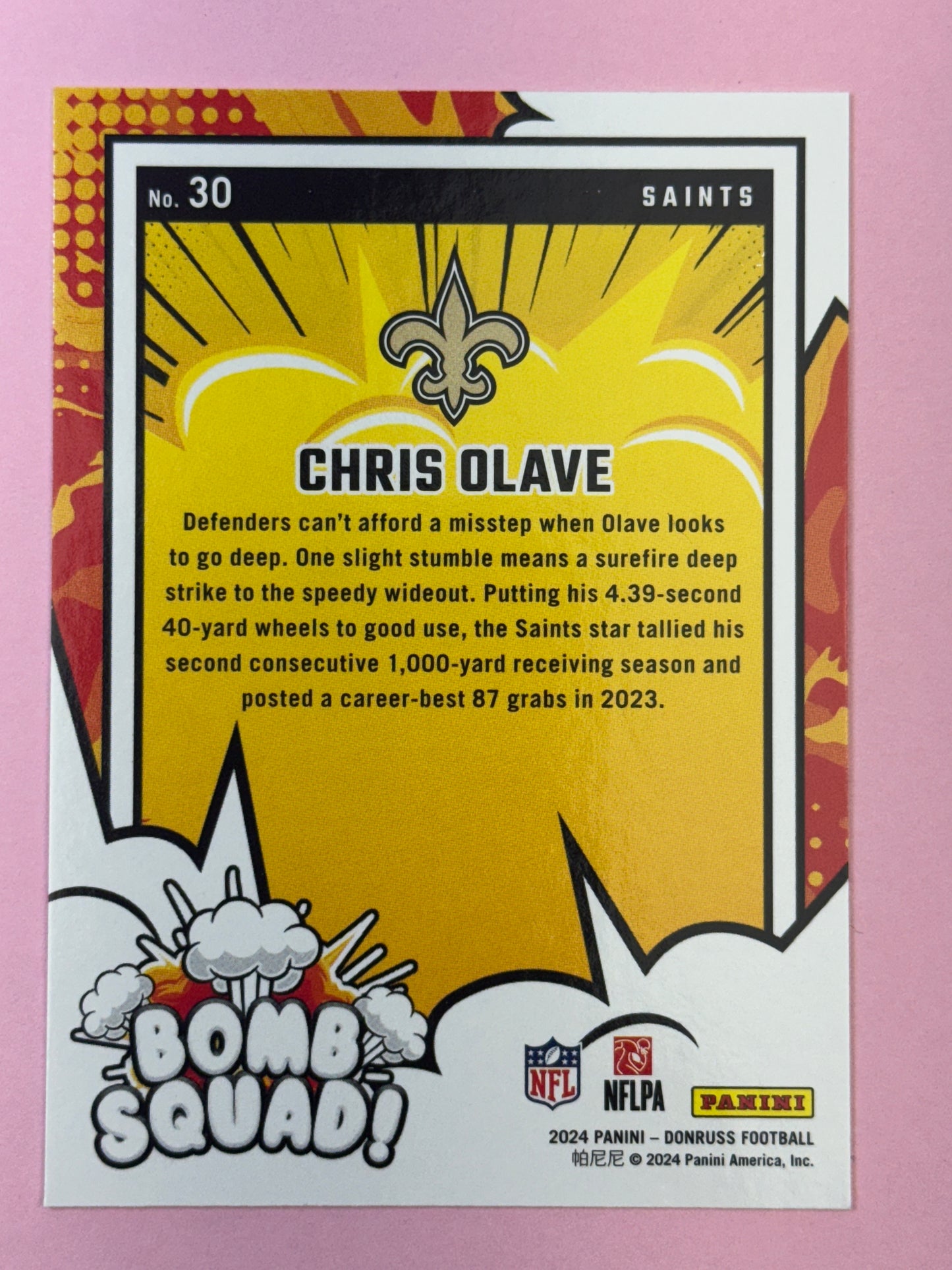 2024 Panini Donruss Football Chris Olave #30 Saints Bomb Squad