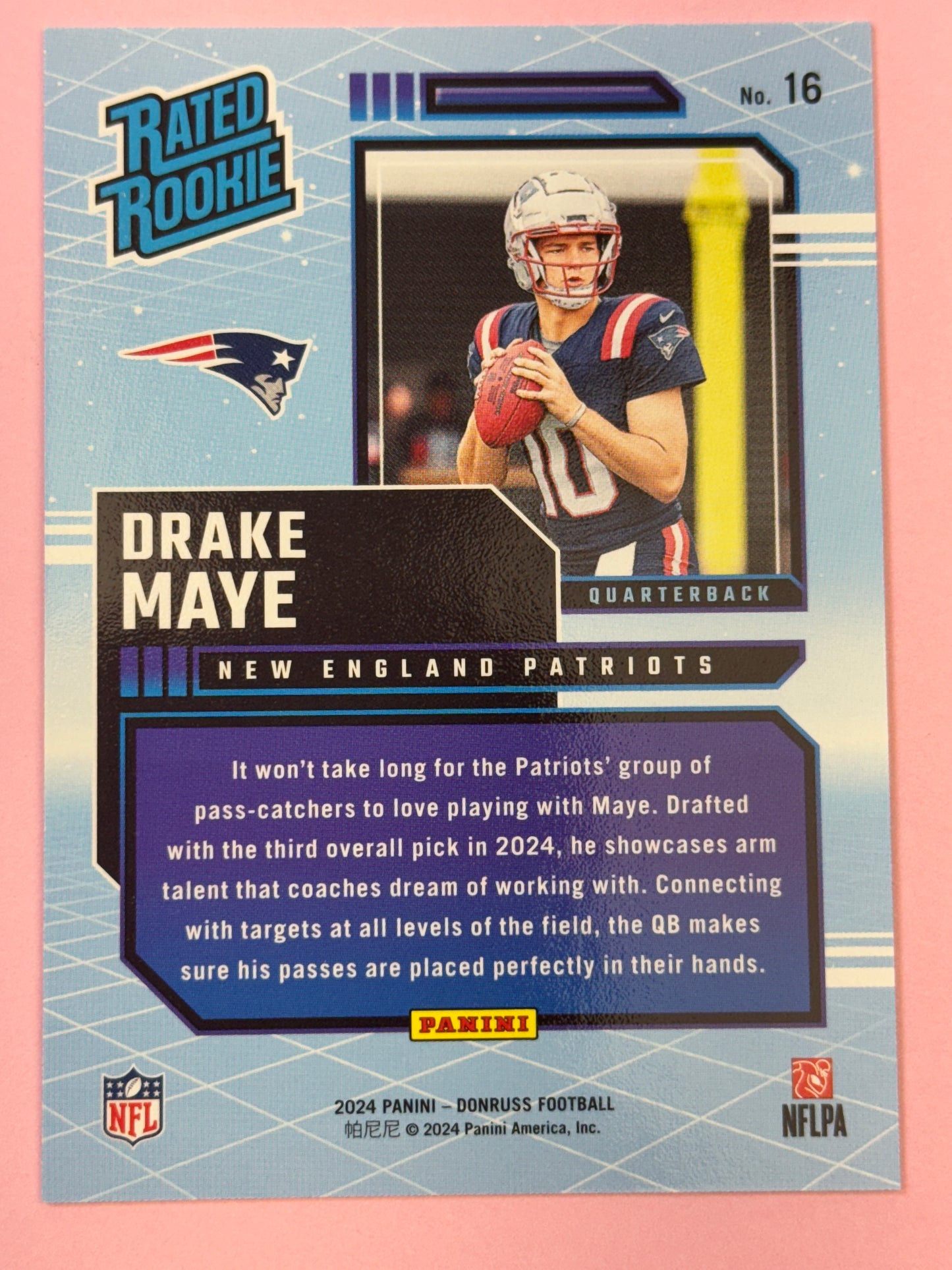 2024 Panini Donruss Football Drake Maye #16 Patriots Retro Rated Rookie Blue