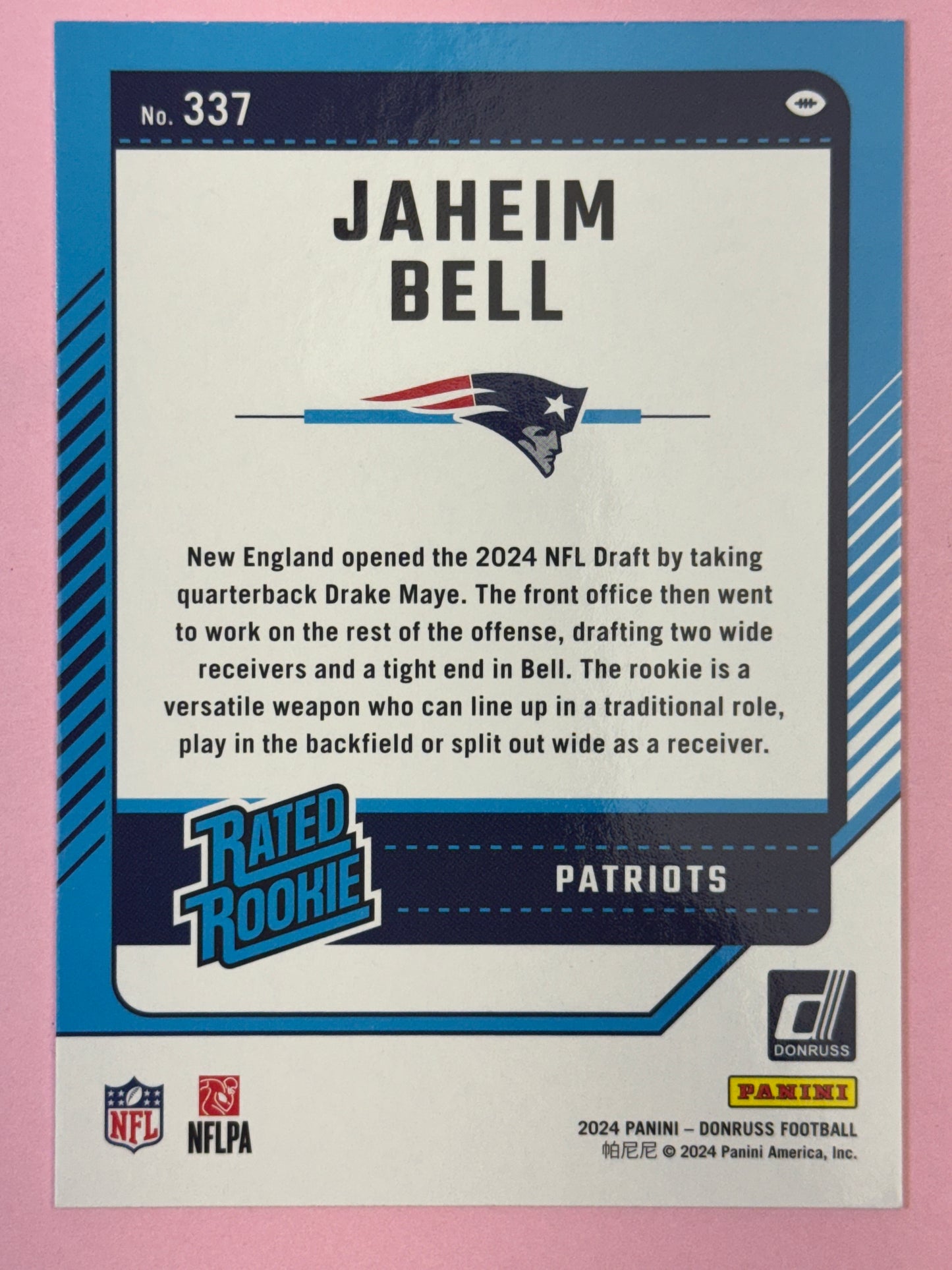 2024 Panini Donruss Football Jaheim Bell #337 Patriots Rated Rookie