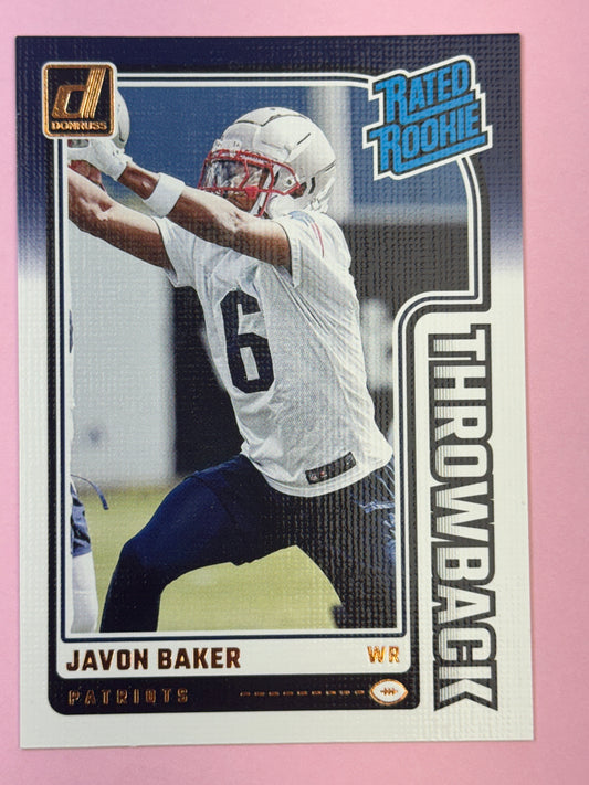 2024 Panini Donruss Football Javon Baker #10 Patriots Throwback Rated Rookie