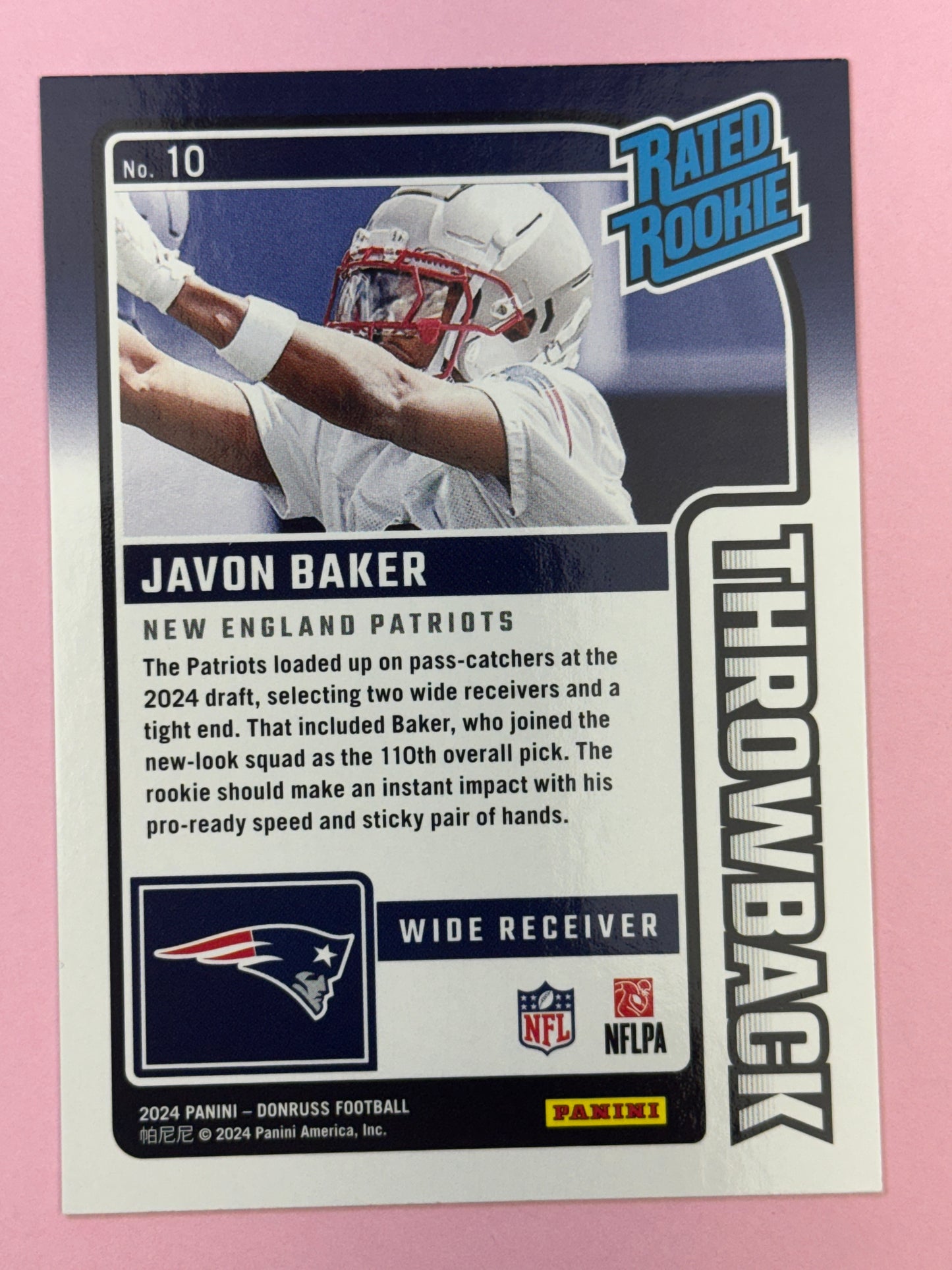 2024 Panini Donruss Football Javon Baker #10 Patriots Throwback Rated Rookie