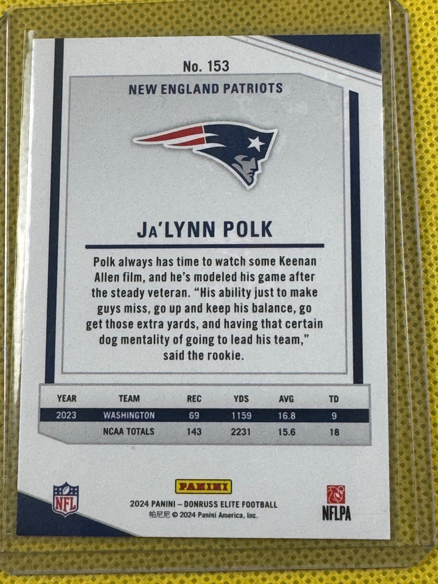 2024 Panini Elite Football Ja'lynn polk #153 Patriots RC Green Disco