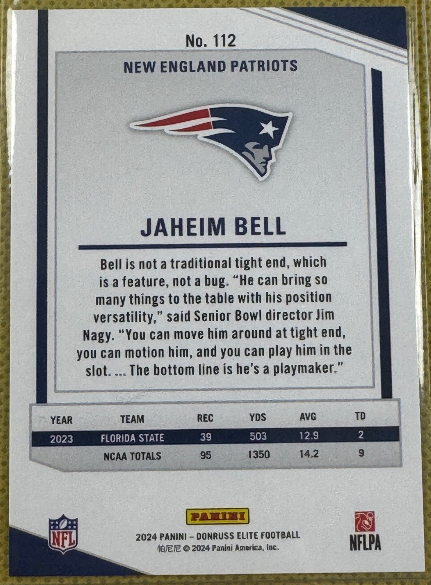 2024 Panini Elite Football Jaheim Bell #112 Patriots RC 469/999