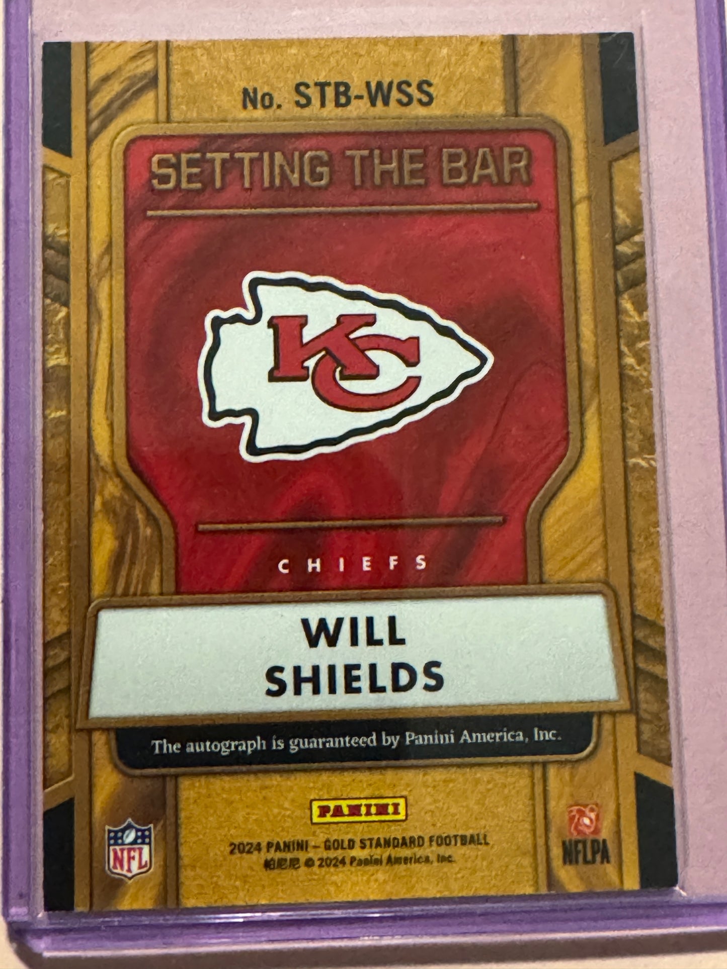 2024 Panini Gold Standard Football Will Shields #STB-WSS Chiefs Setting the Bar Auto 34/99