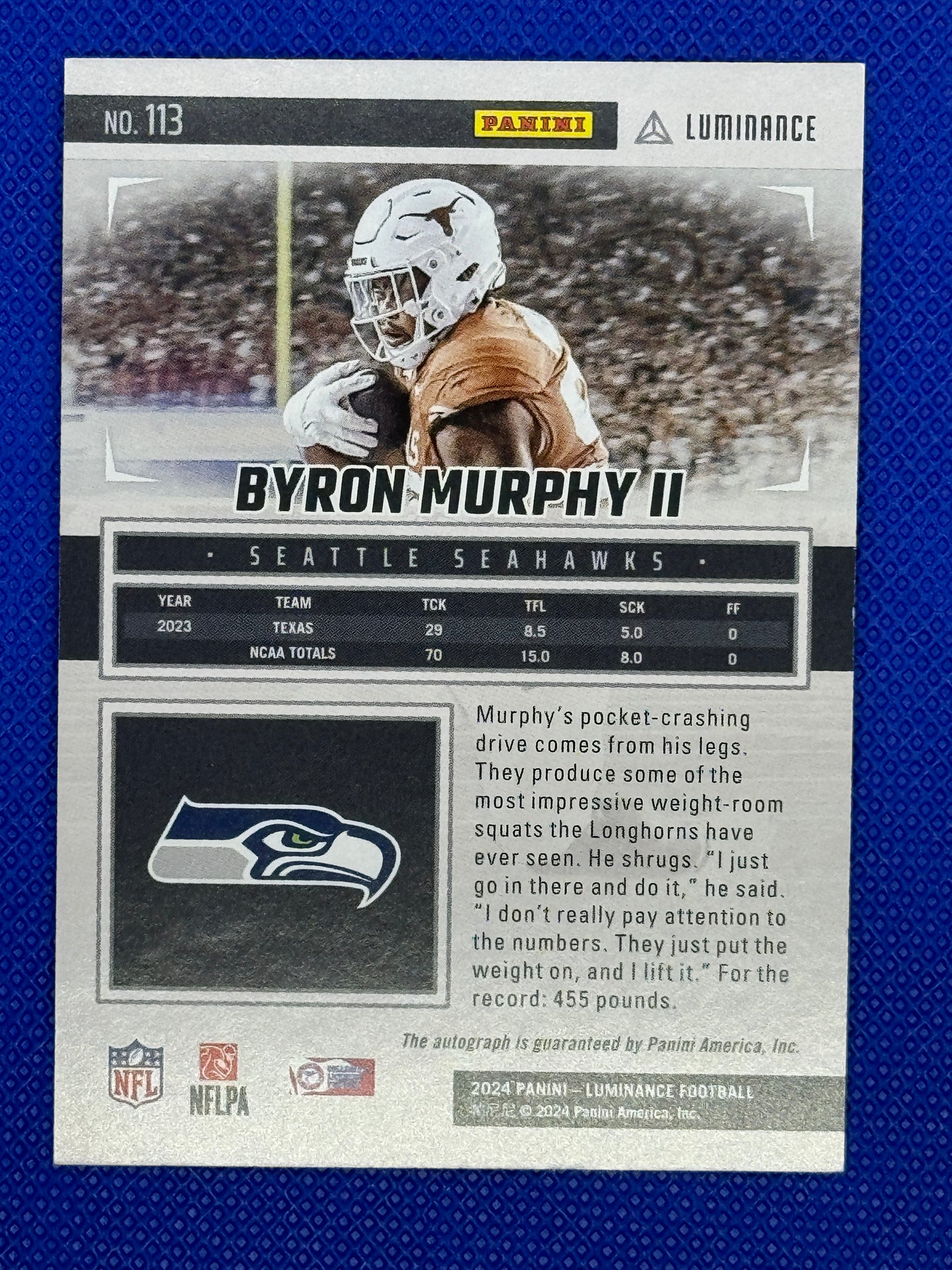 2024 Panini Luminance Byron Murphy #113 Seahawks RC AUTO 256/700