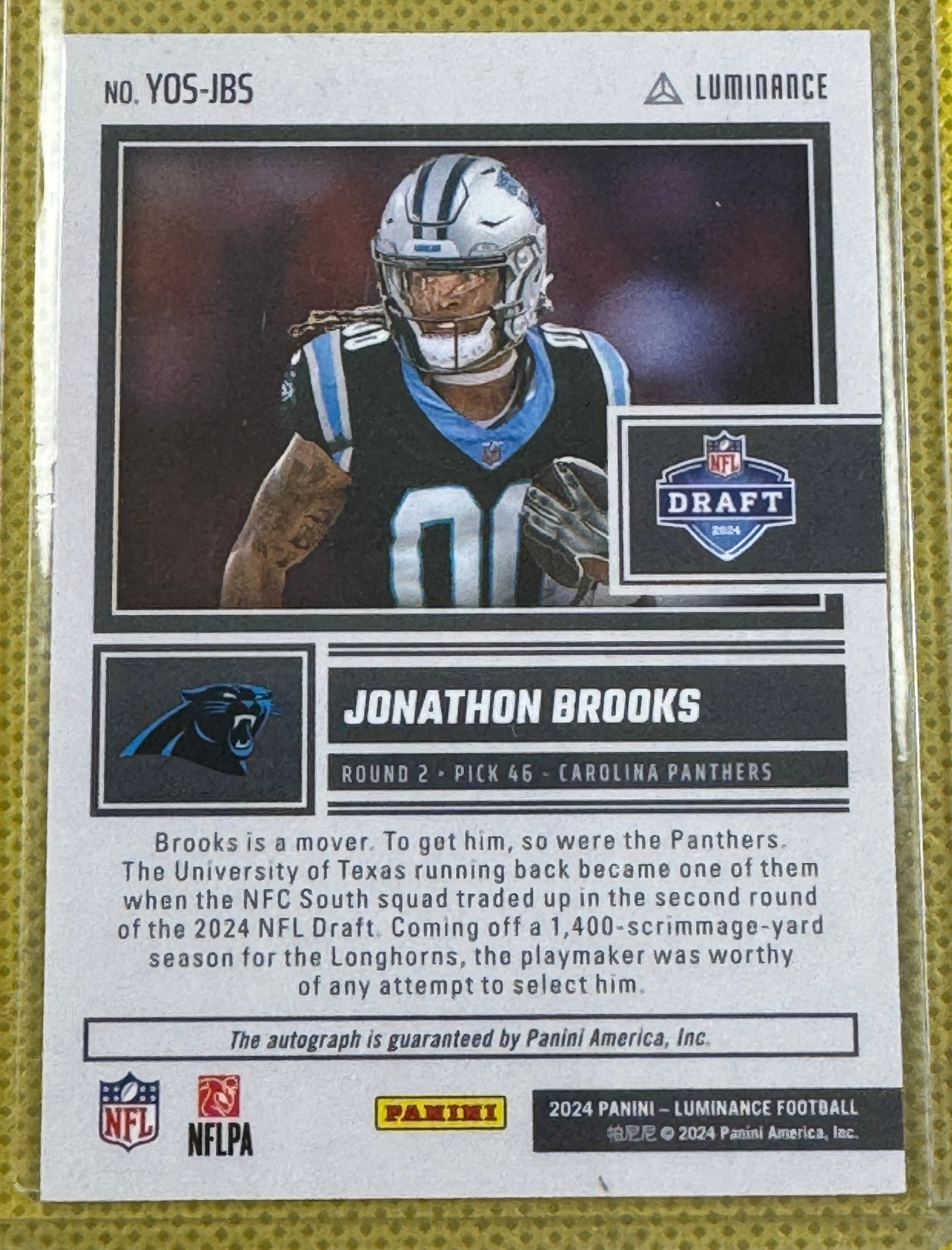 2024 Panini Luminance Football Jonathon Brooks #YOS-JBS Panthers RC Year One