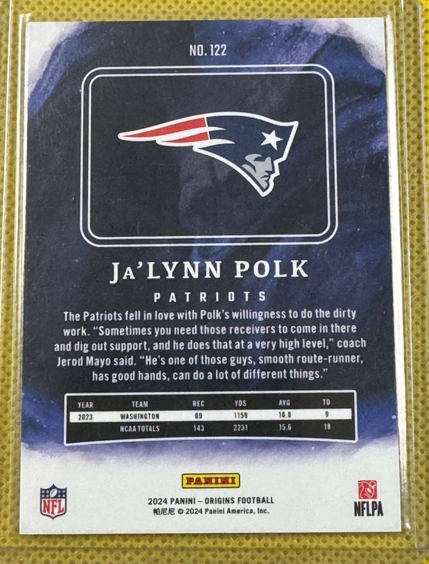 2024 Panini Origins Football Ja'lynn Polk #122 Patriots RC Red 012/299