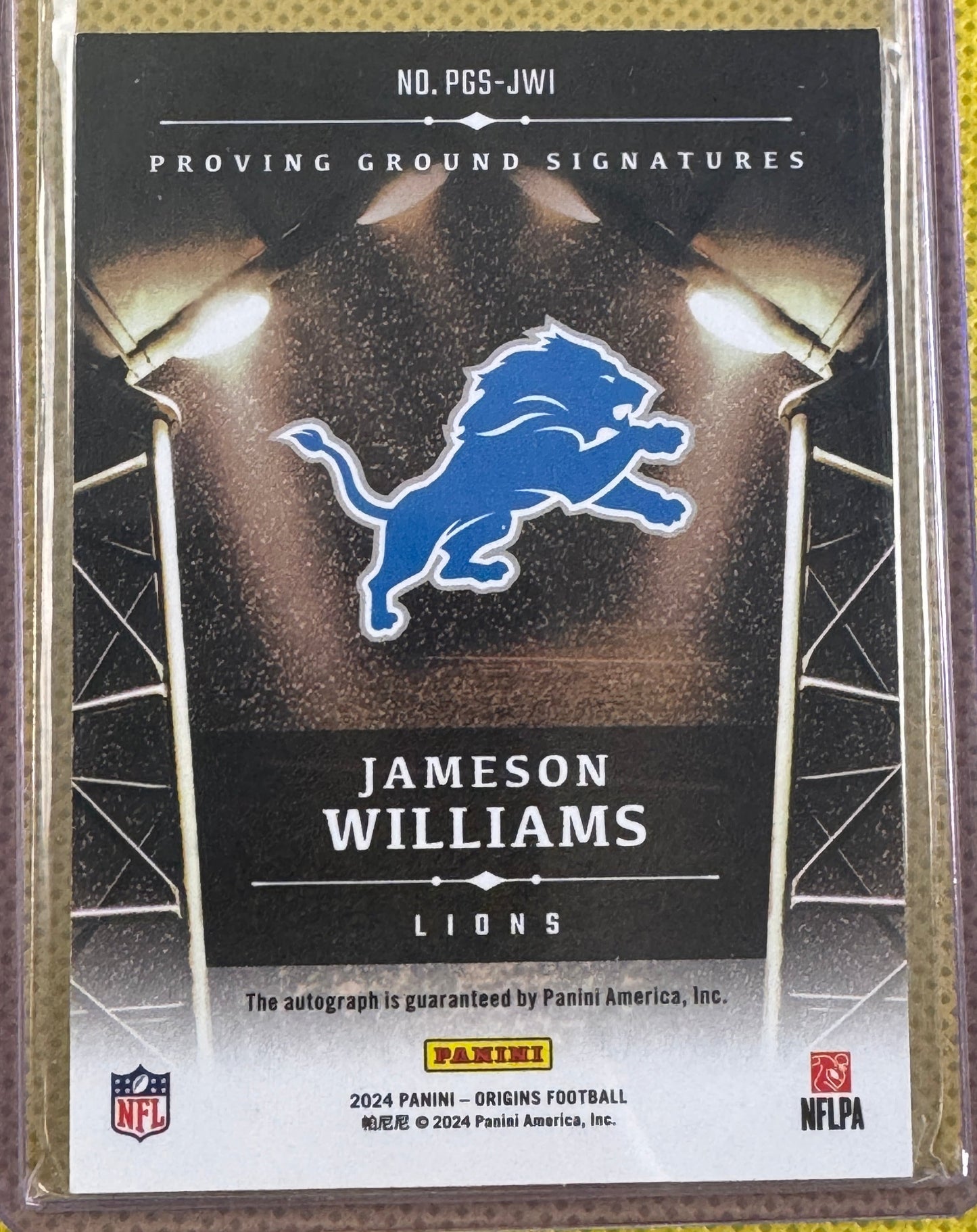 2024 Panini Origins Football Jameson Williams #PGS-JWI Lions Proving Ground Auto 94/99