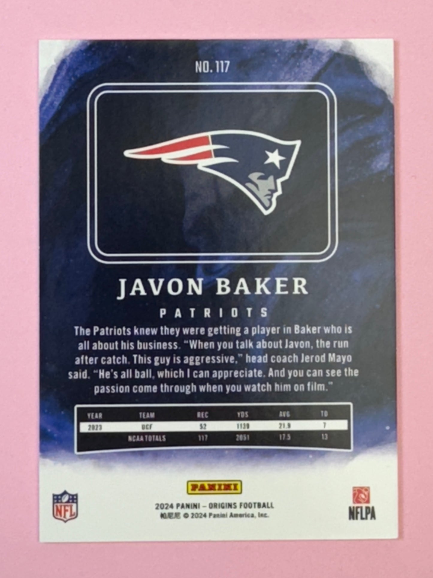 2024 Panini Origins Football Javone Baker #117 Patriots Rookie Card