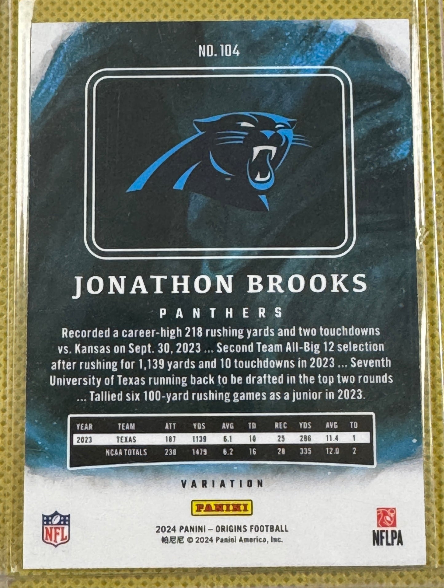 2024 Panini Origins Football Jonathan Brooks #104 Panthers RC Variation