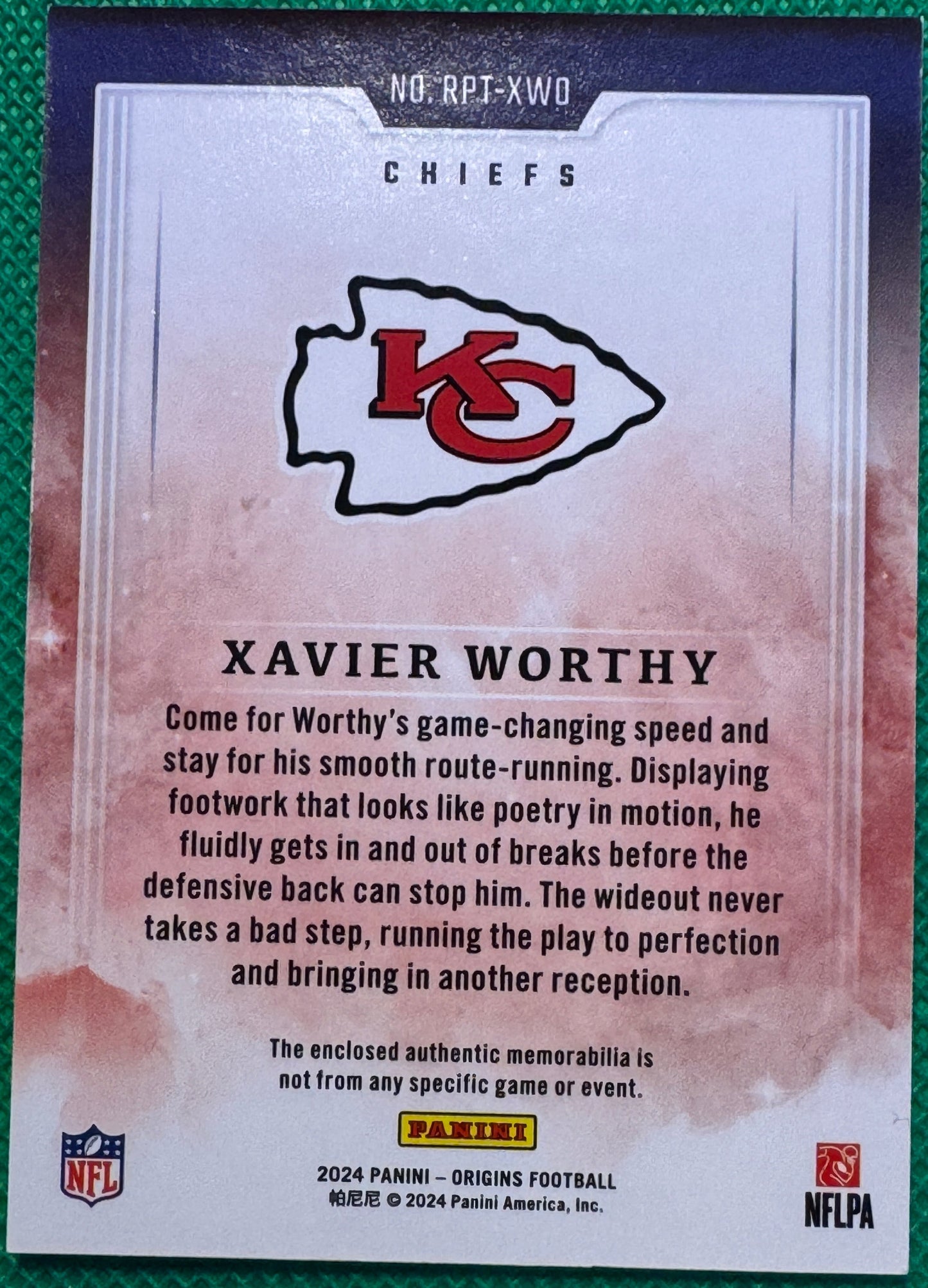 2024 Panini Origins Football Xavier Worthy #RPT-XWO Chiefs Rookie Patches 47/199