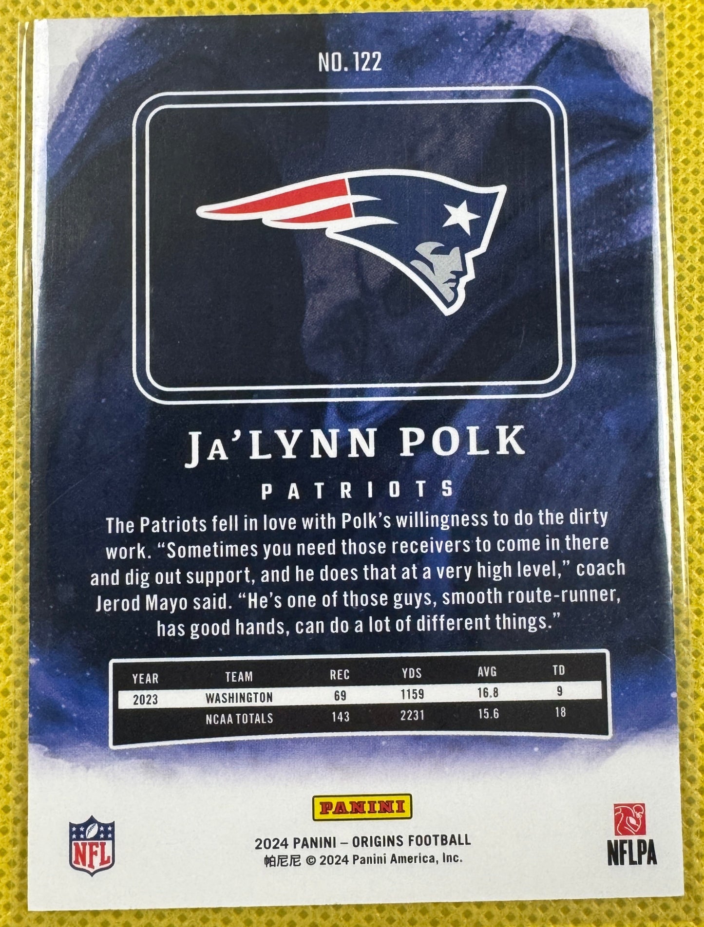 2024 Panini Origins Ja'lynn Polk #-RBO-JPO Patriots RC Auto/Patch Book 29/49