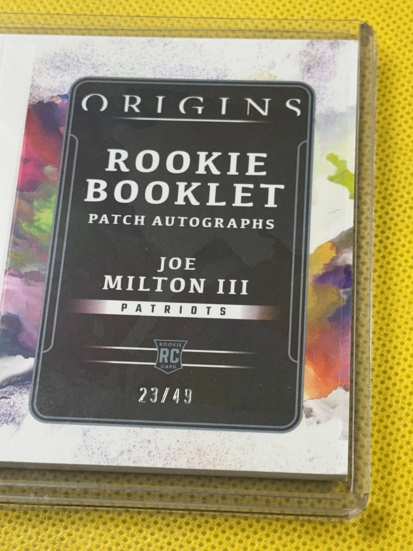 2024 Panini Origins Joe Milton III #RBO-JMI Patriots RC Auto/Patch Book 23/49