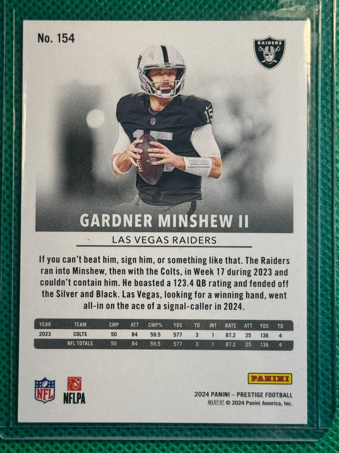 2024 Panini Prestige Football Gardner Minshew II #154 Raiders Xtra Points 064/199