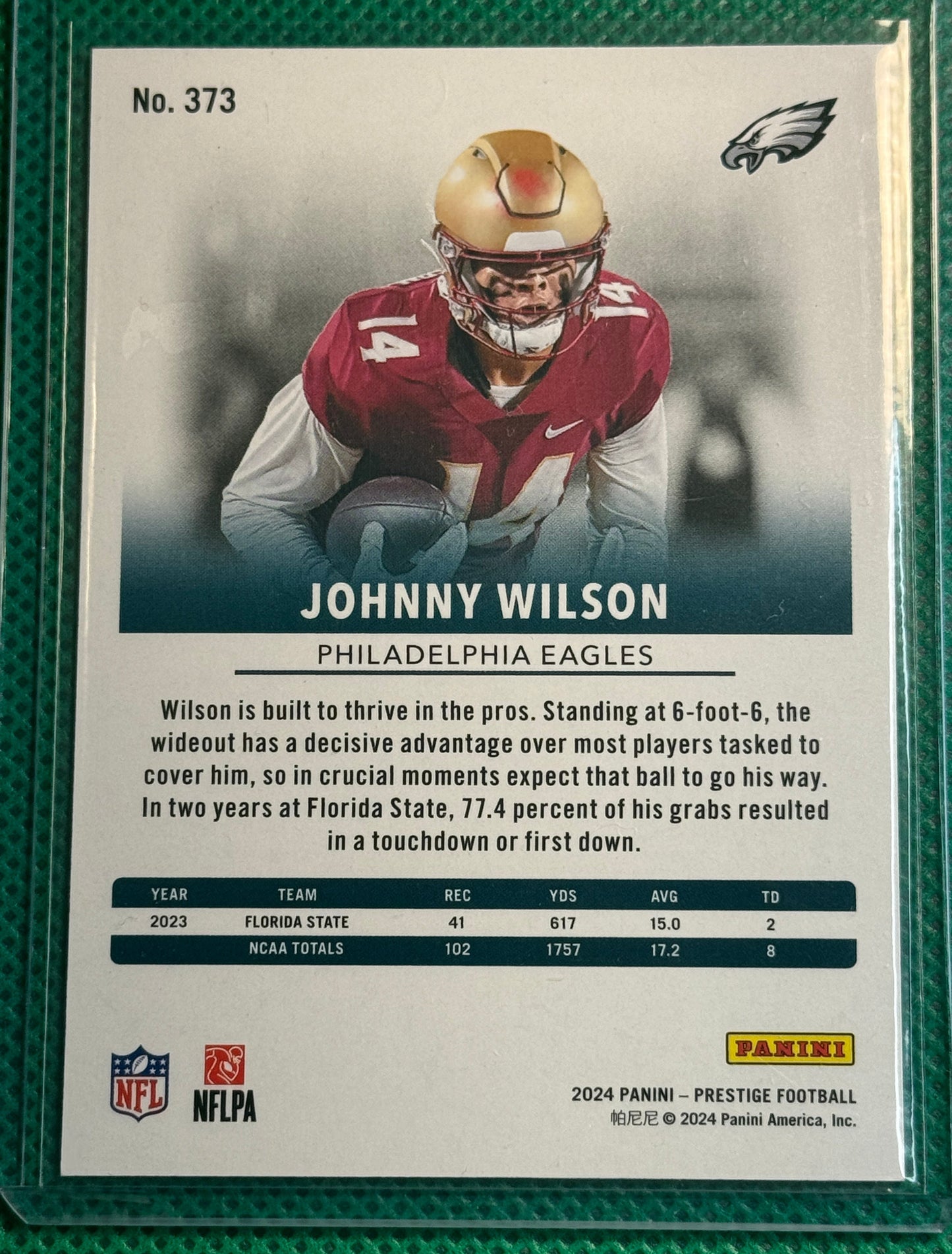 2024 Panini Prestige Football Johnny Wilson #373 Eagles RC Xtra Points 116/299