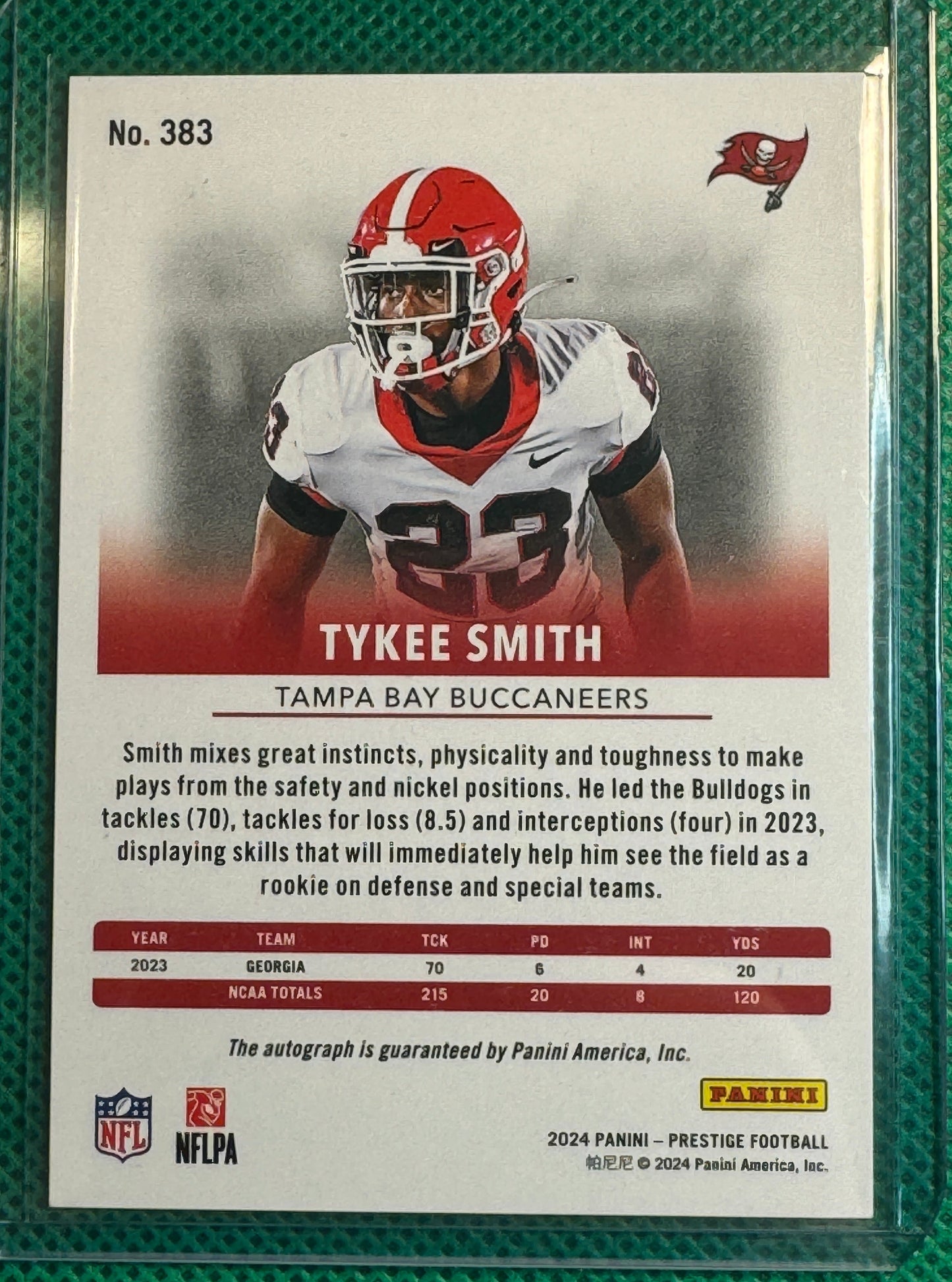 2024 Panini Prestige Football Tykee Smith #383 Buccaneers RC Auto Xtra Points 061/199