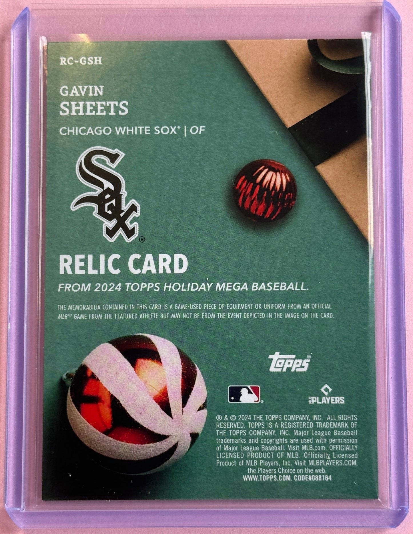 2024 Topps Baseball Holiday Gavin Sheets #RC-GSH White Sox Relic Patch White