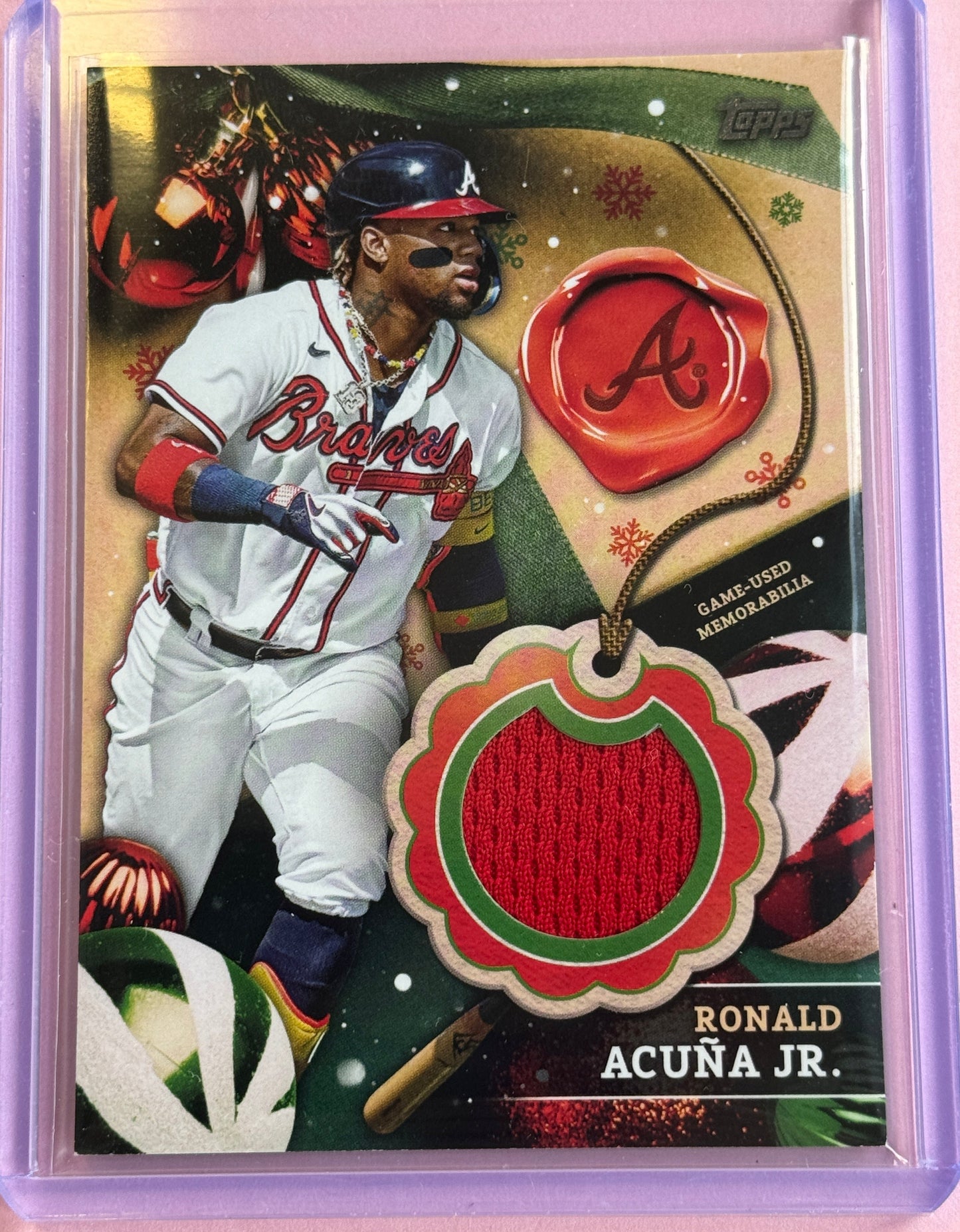 2024 Topps Baseball Holiday Ronald Acuna Jr # RC-RAJ Braves Relic Red Patch Game